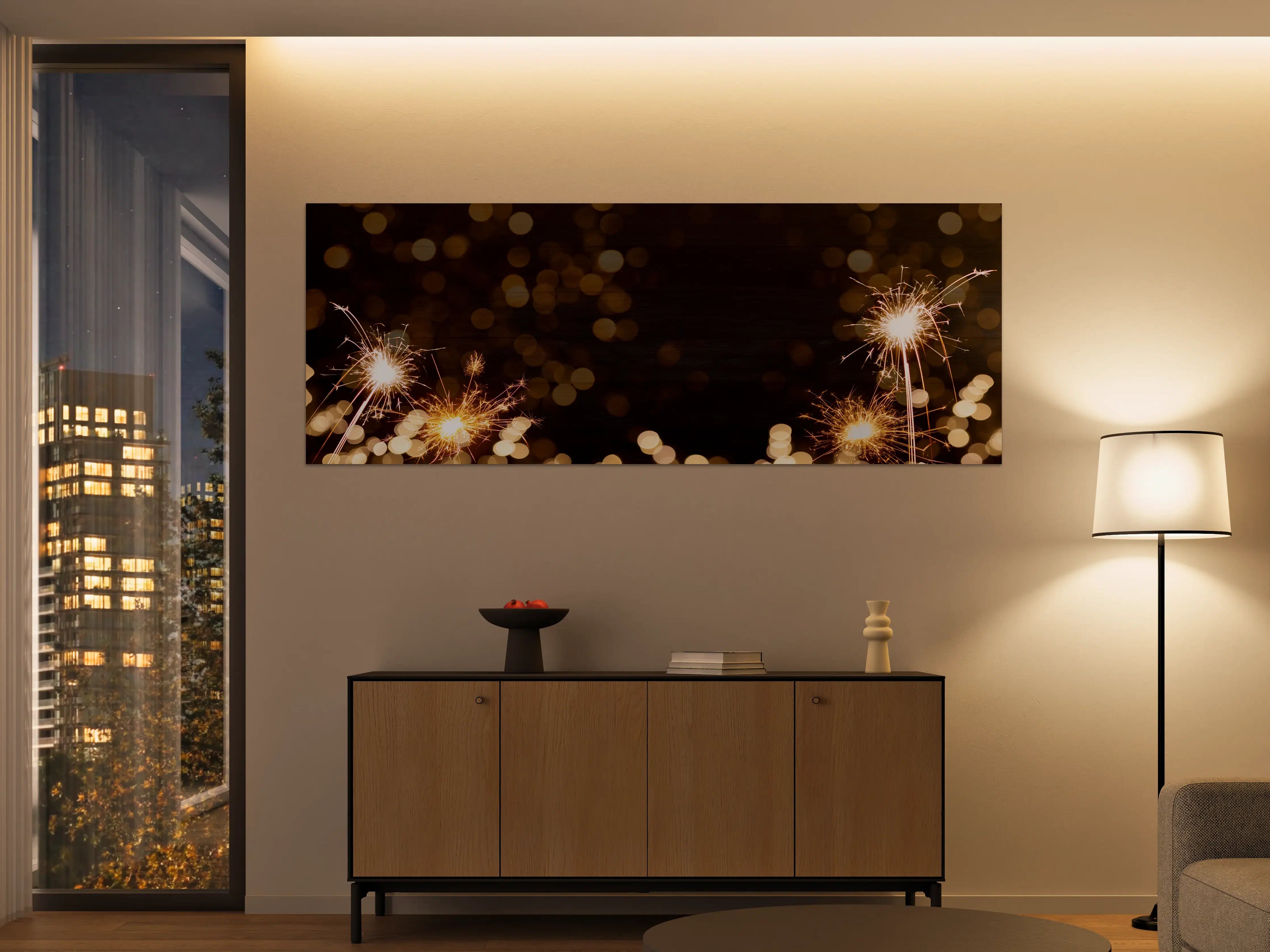 Große Wandbilder - Silvester Feuerwerk Bokeh Panorama