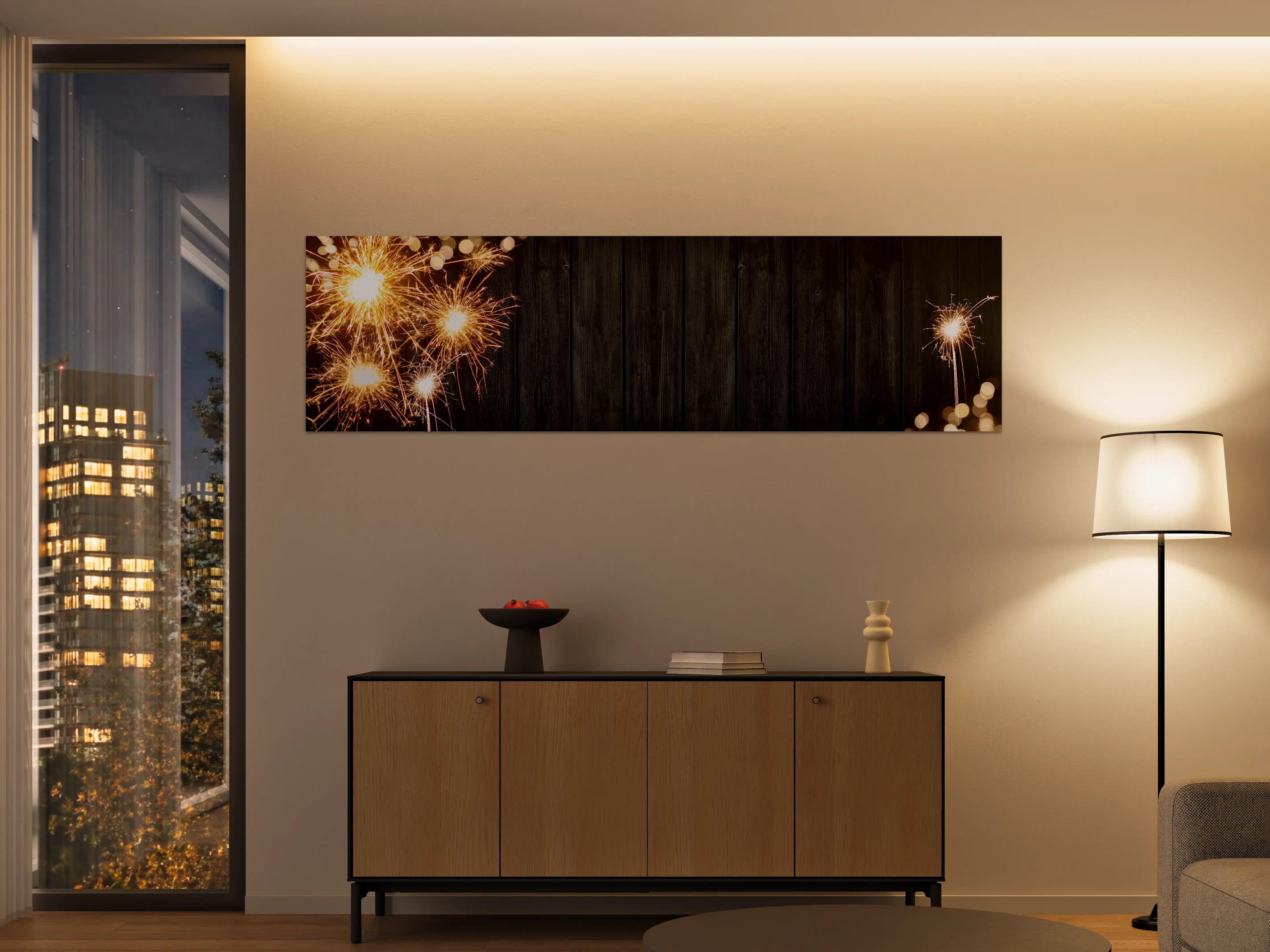 Große Wandbilder - Silvester Feuerwerk Schwarz Gold