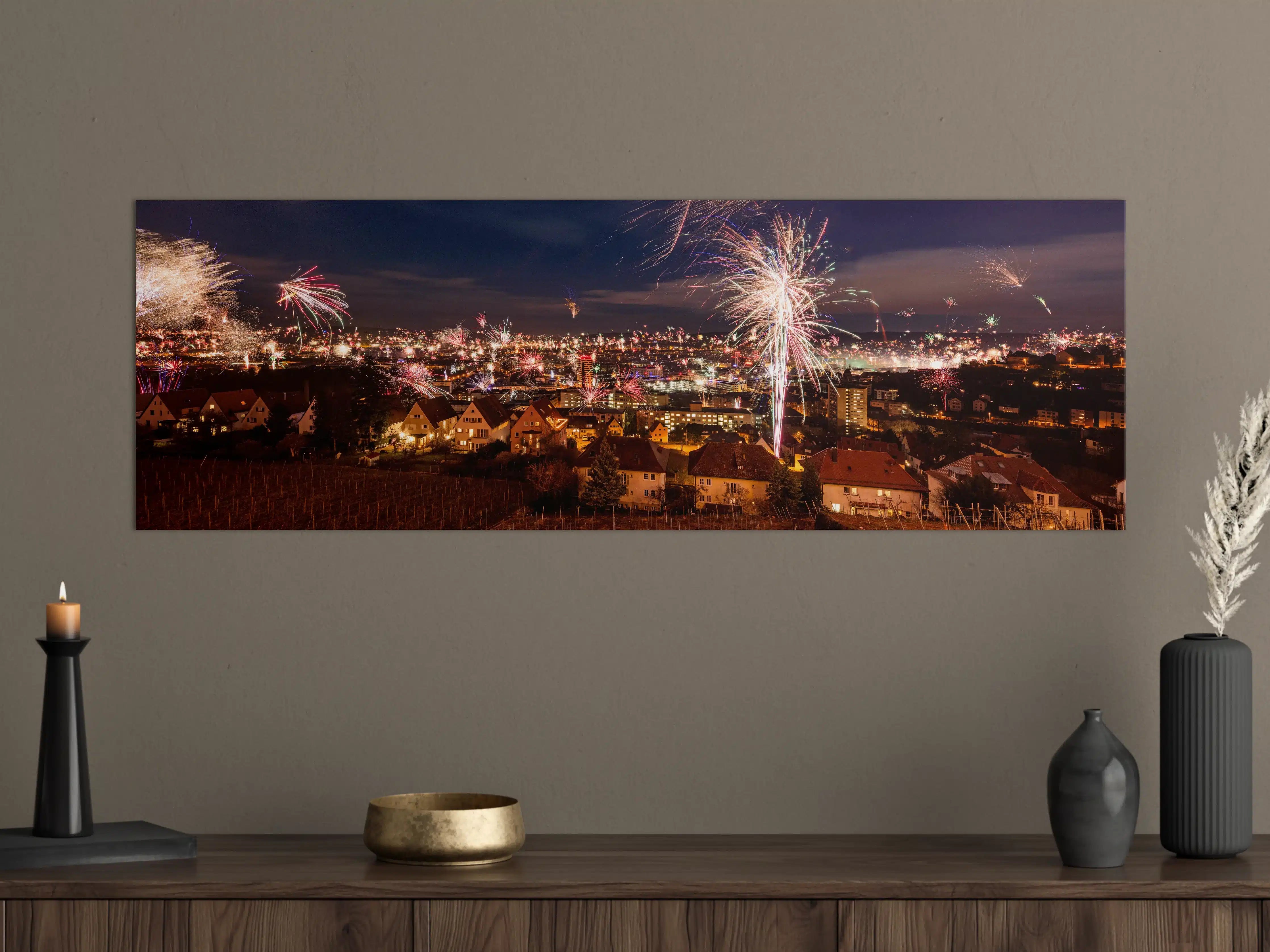 Große Wandbilder - Silvester Feuerwerk über Stuttgart