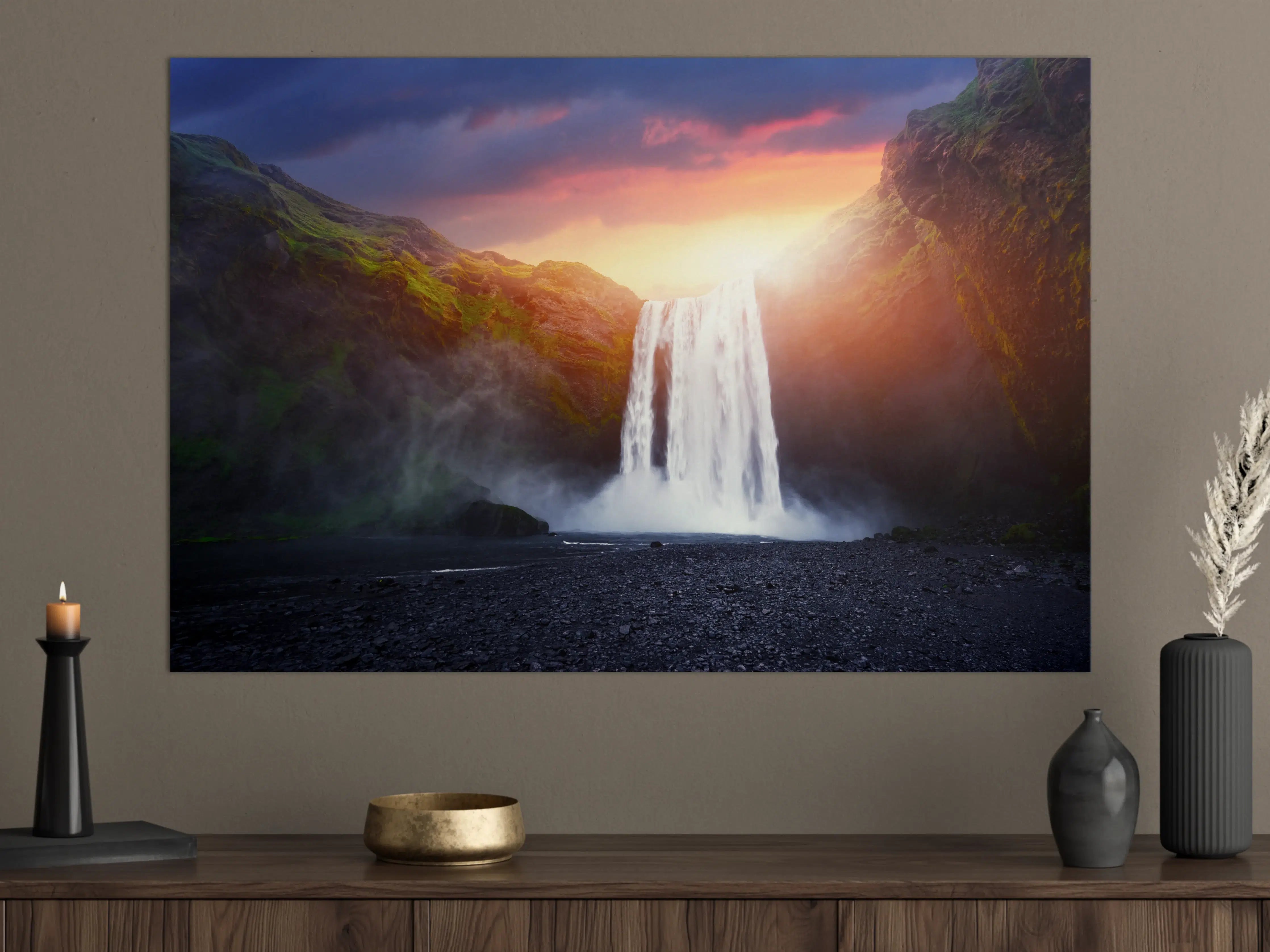 Große Wandbilder - Skogafoss Wasserfall bei Sonnenuntergang