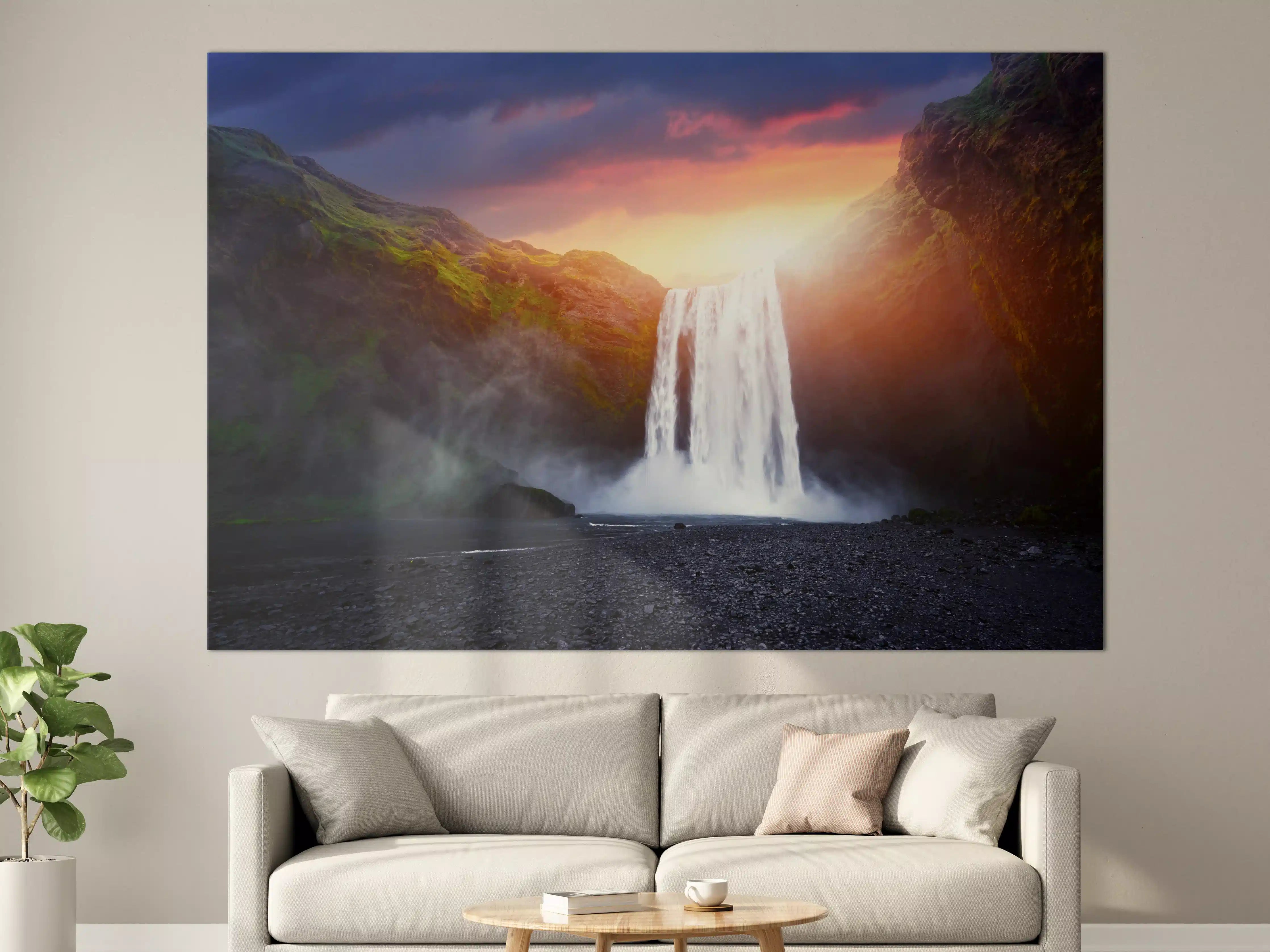 Große Wandbilder - Skogafoss Wasserfall bei Sonnenuntergang