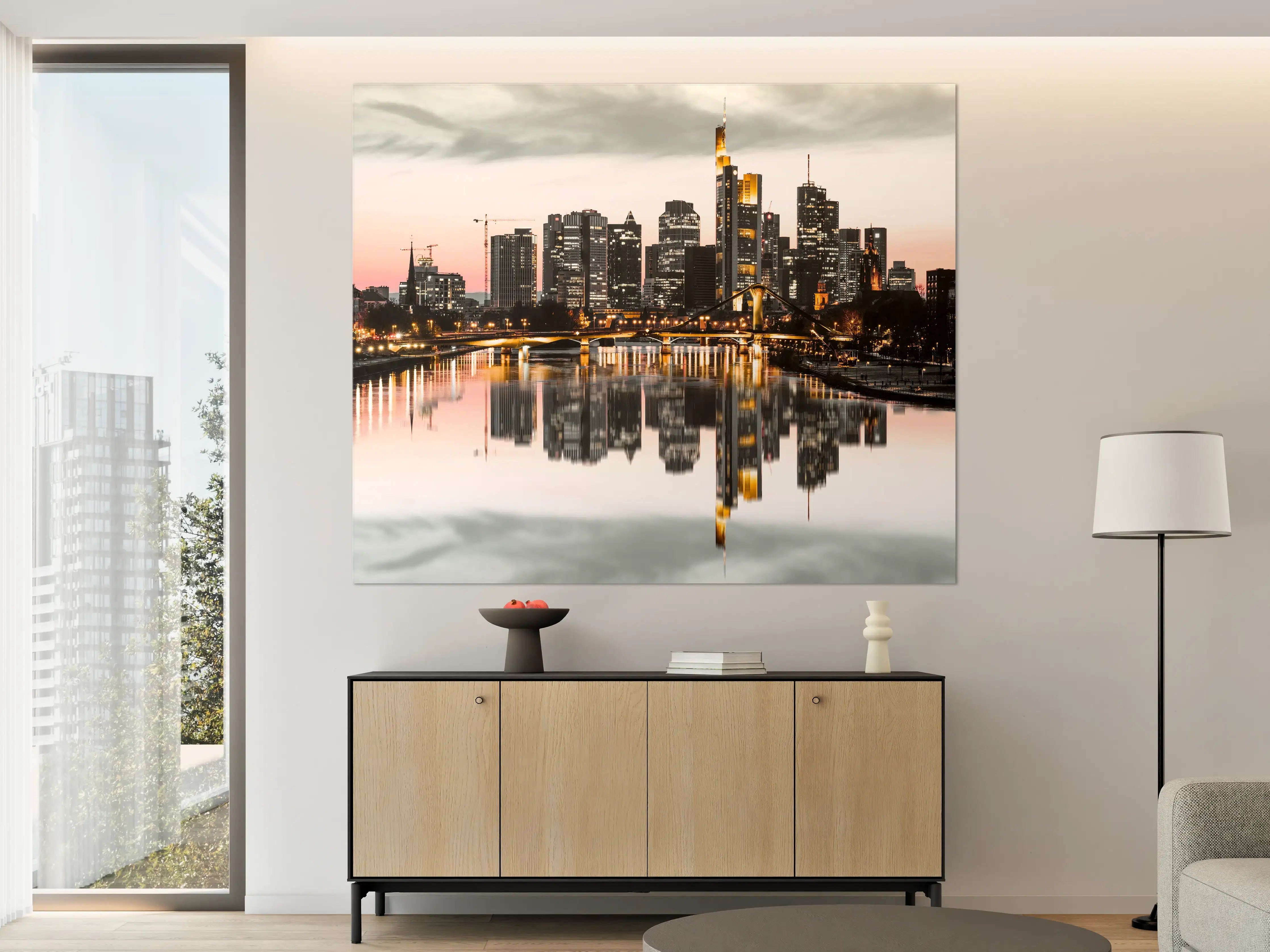 Große Wandbilder - Skyline Frankfurt mit Wasser Spiegelung