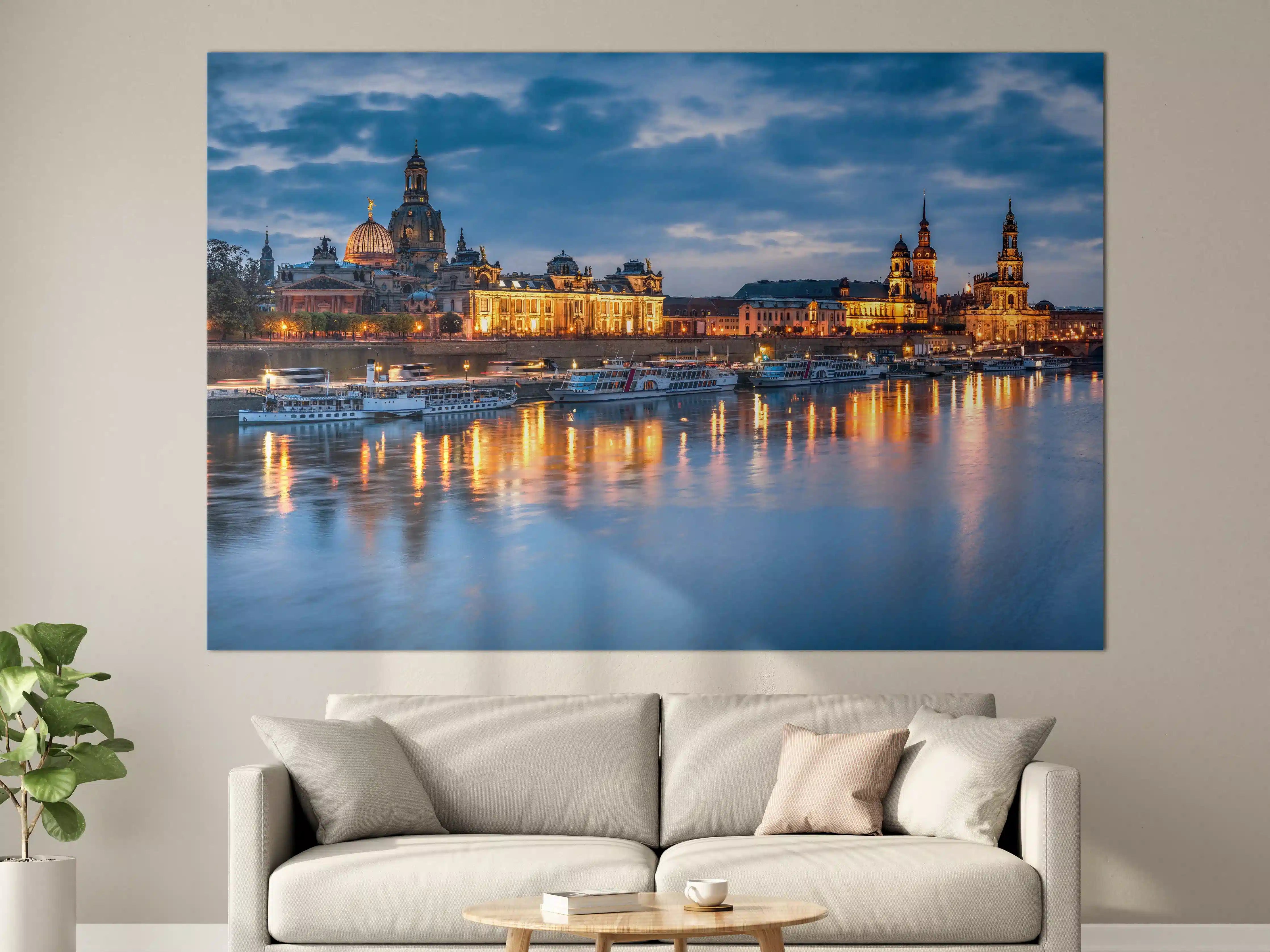 Große Wandbilder - Skyline von Dresden am Elbufer bei Nacht