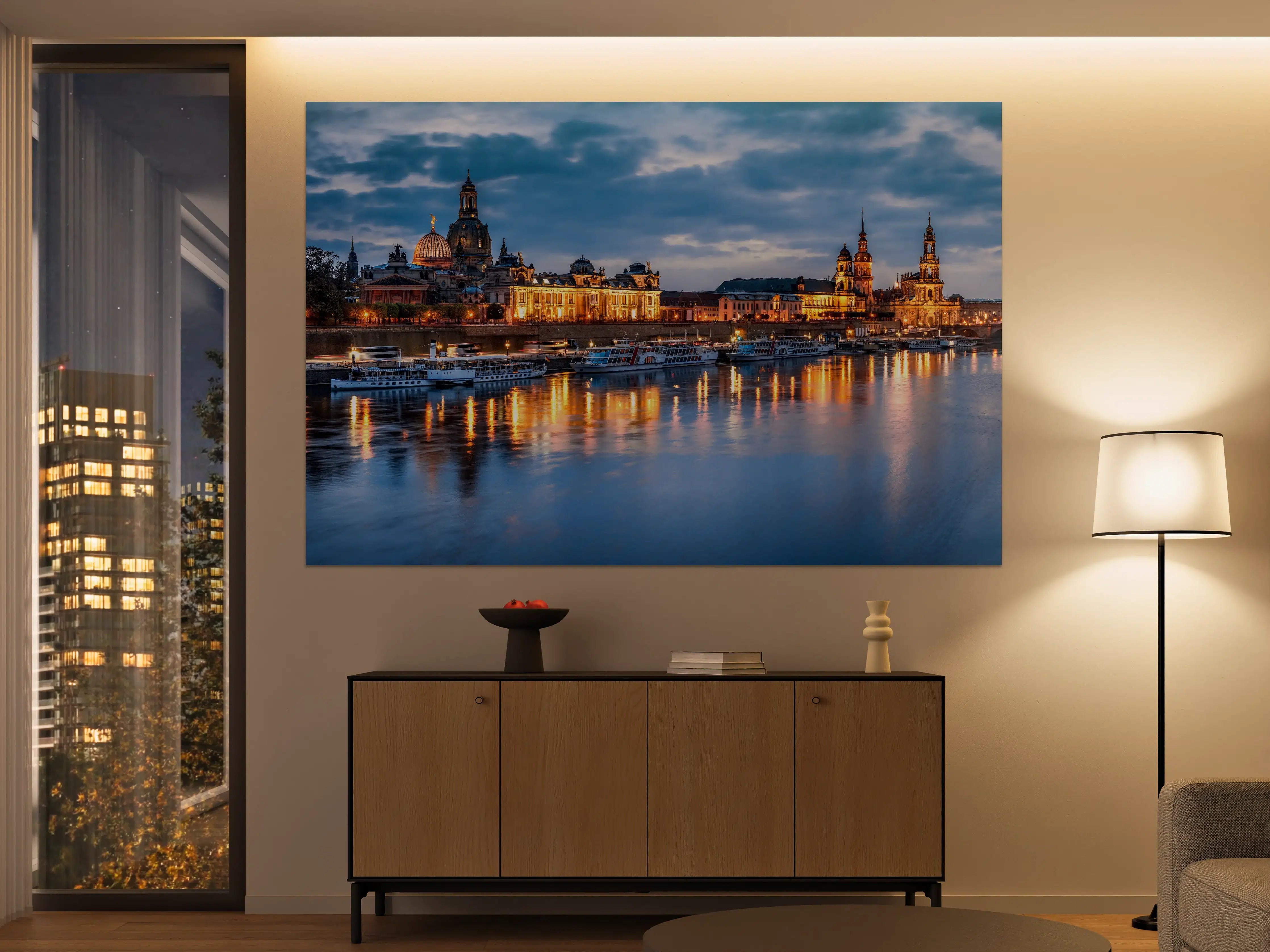 Große Wandbilder - Skyline von Dresden am Elbufer bei Nacht