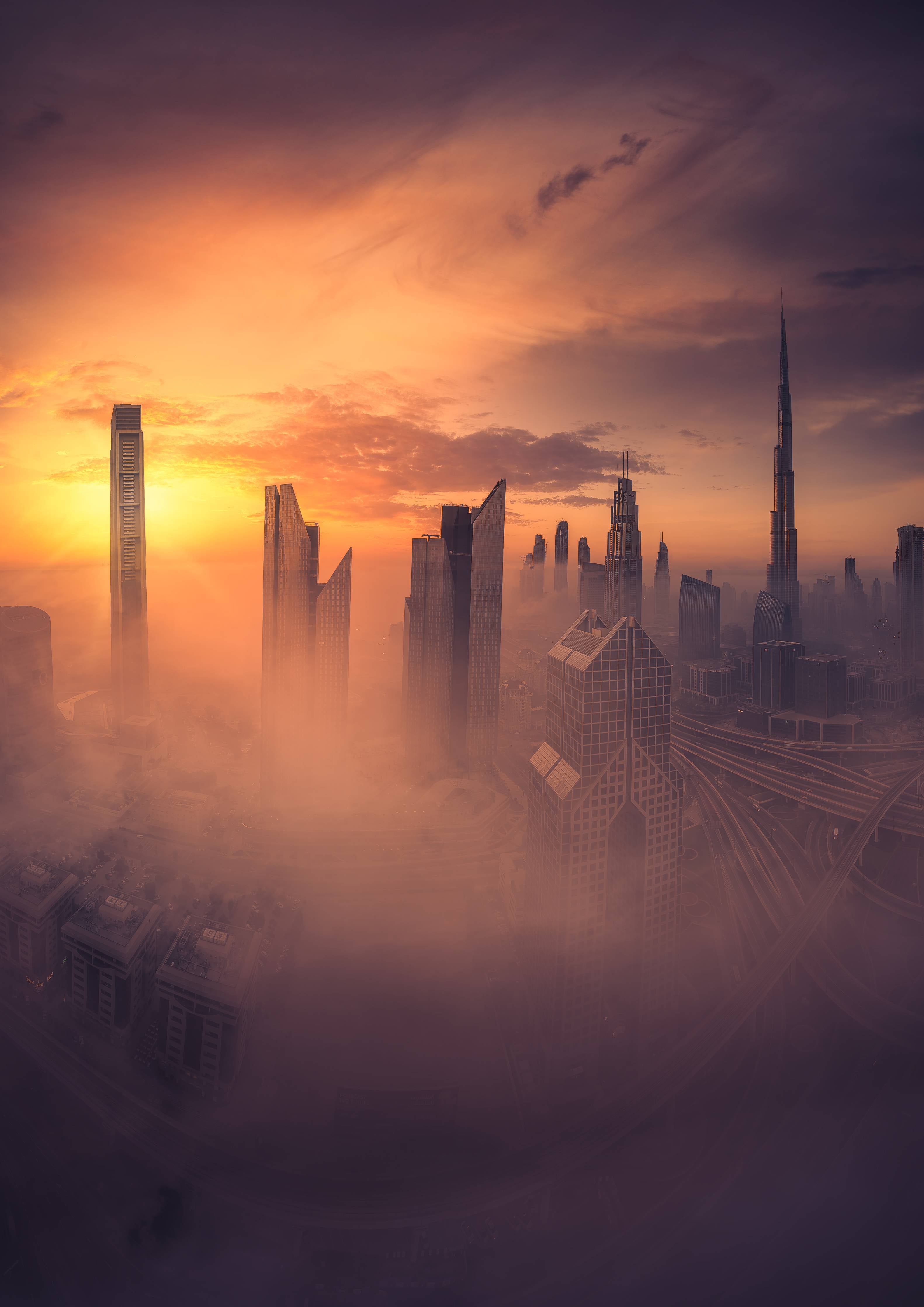 Große Wandbilder-Skyscraper Skyline bei Sonnenuntergang