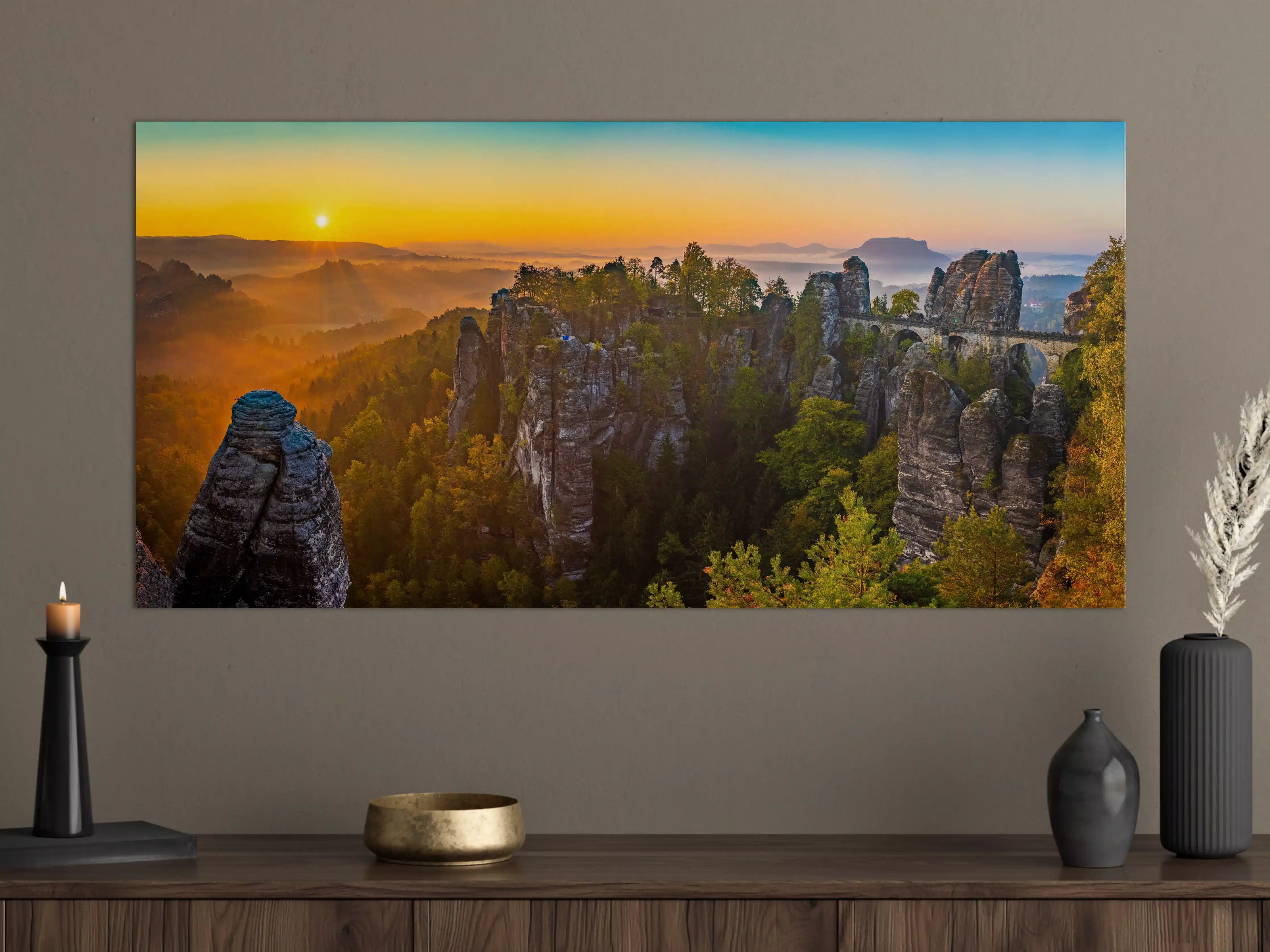 Große Wandbilder - Sonnenaufgang Bastei Sächsische Schweiz