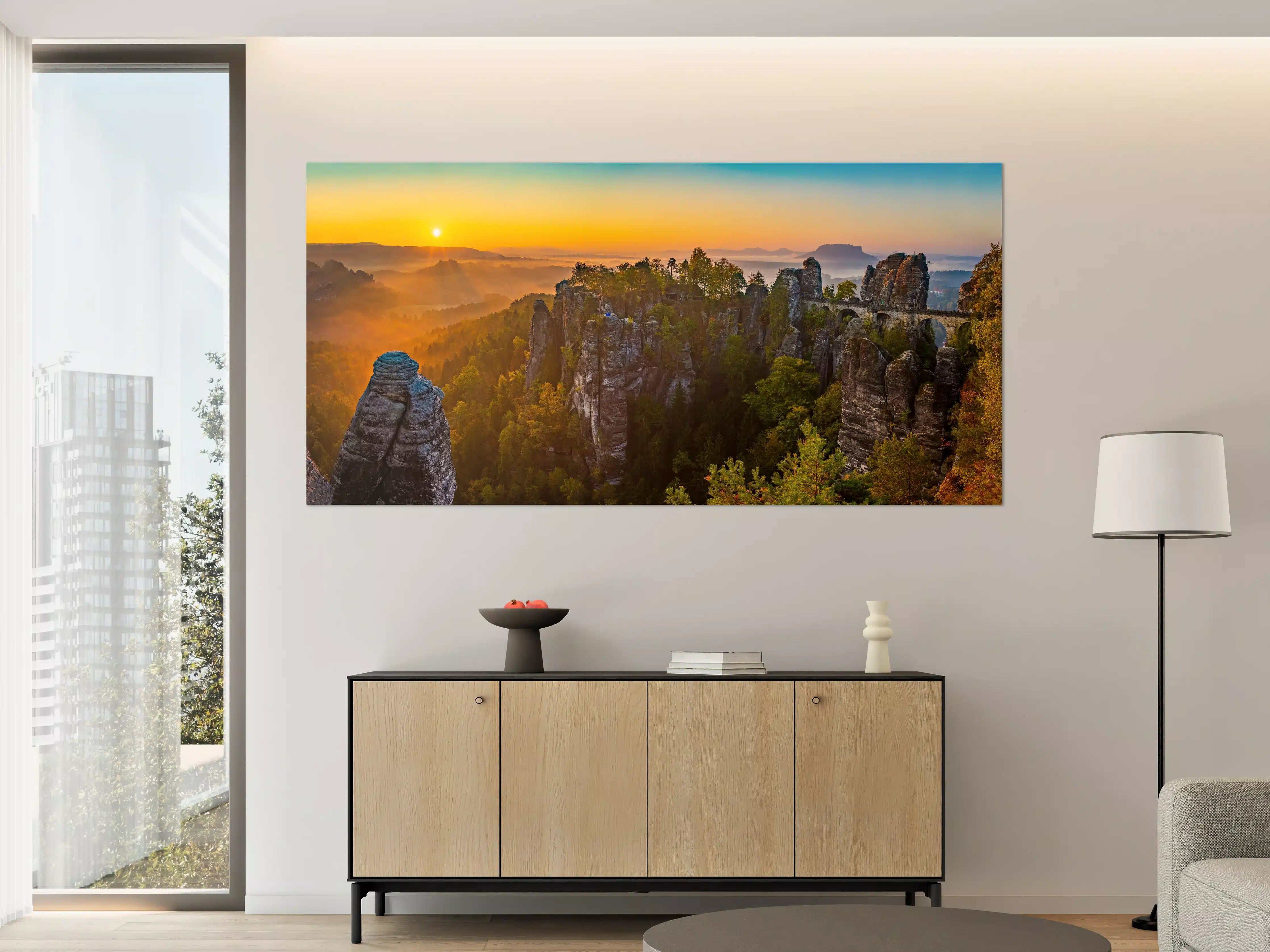 Große Wandbilder - Sonnenaufgang Bastei Sächsische Schweiz