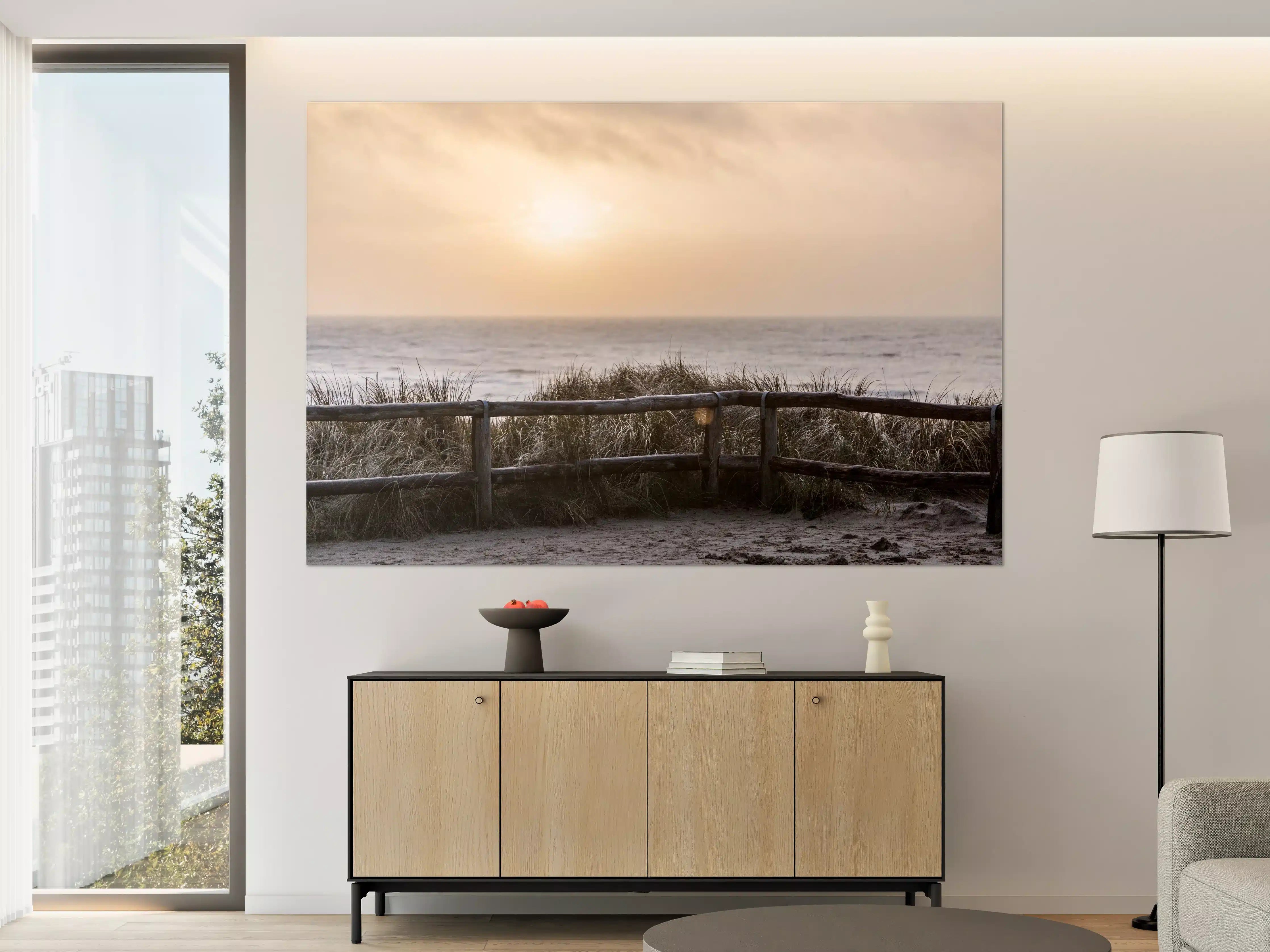 Große Wandbilder - Sonnenaufgang am Strand mit Dünen