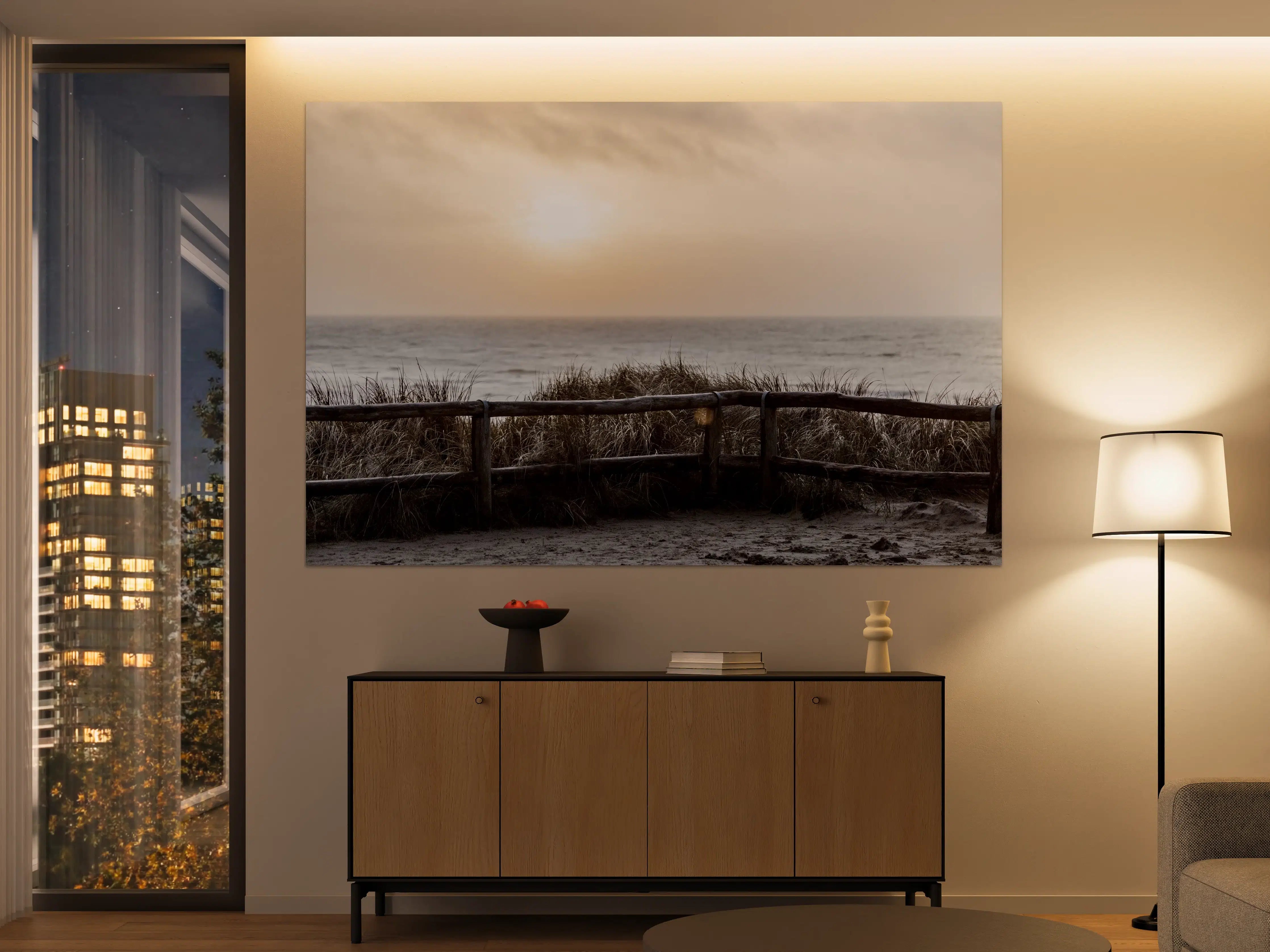 Große Wandbilder - Sonnenaufgang am Strand mit Dünen