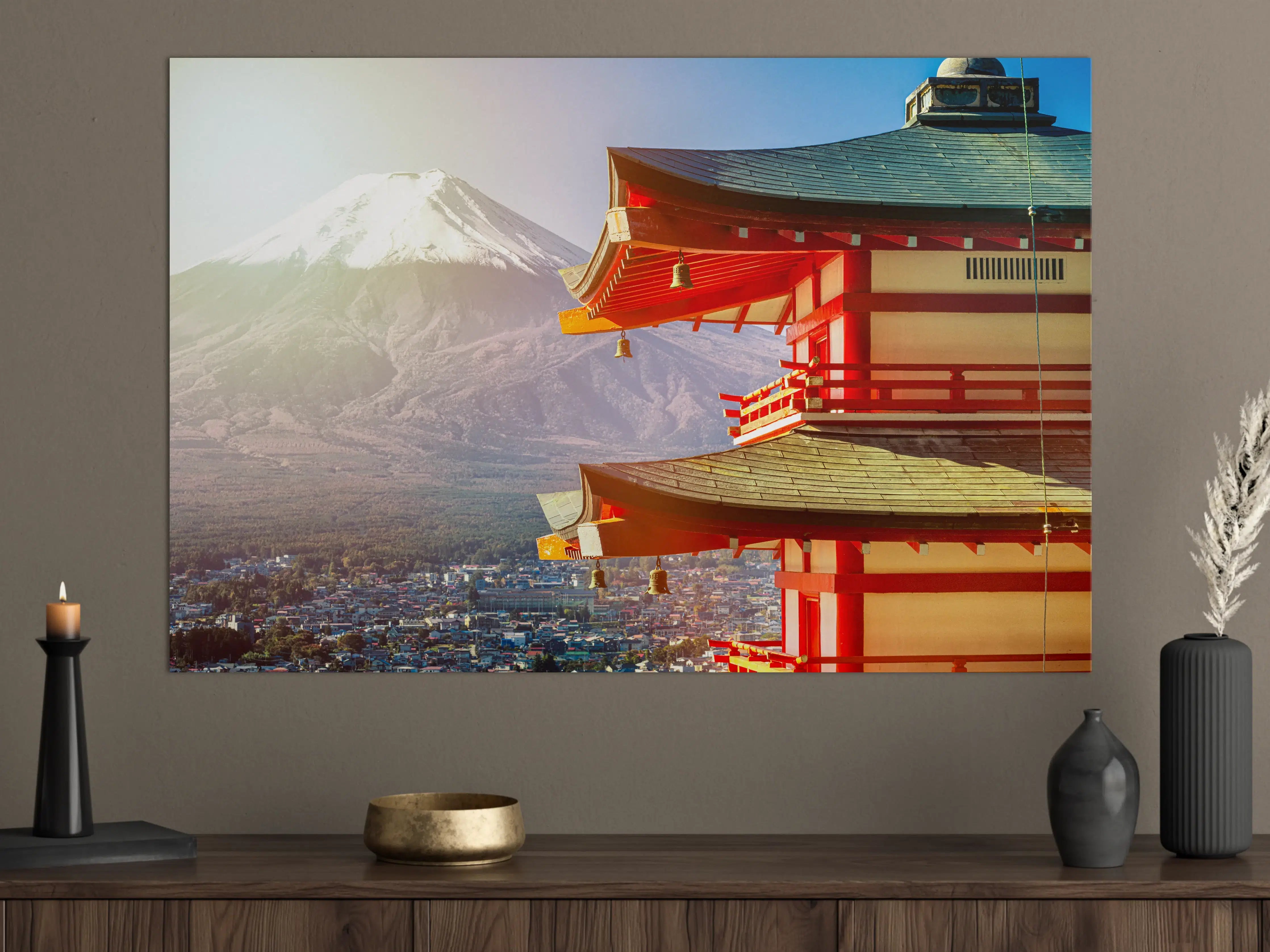 Große Wandbilder - Sonnenaufgang des Berges Fuji und rote Pagode