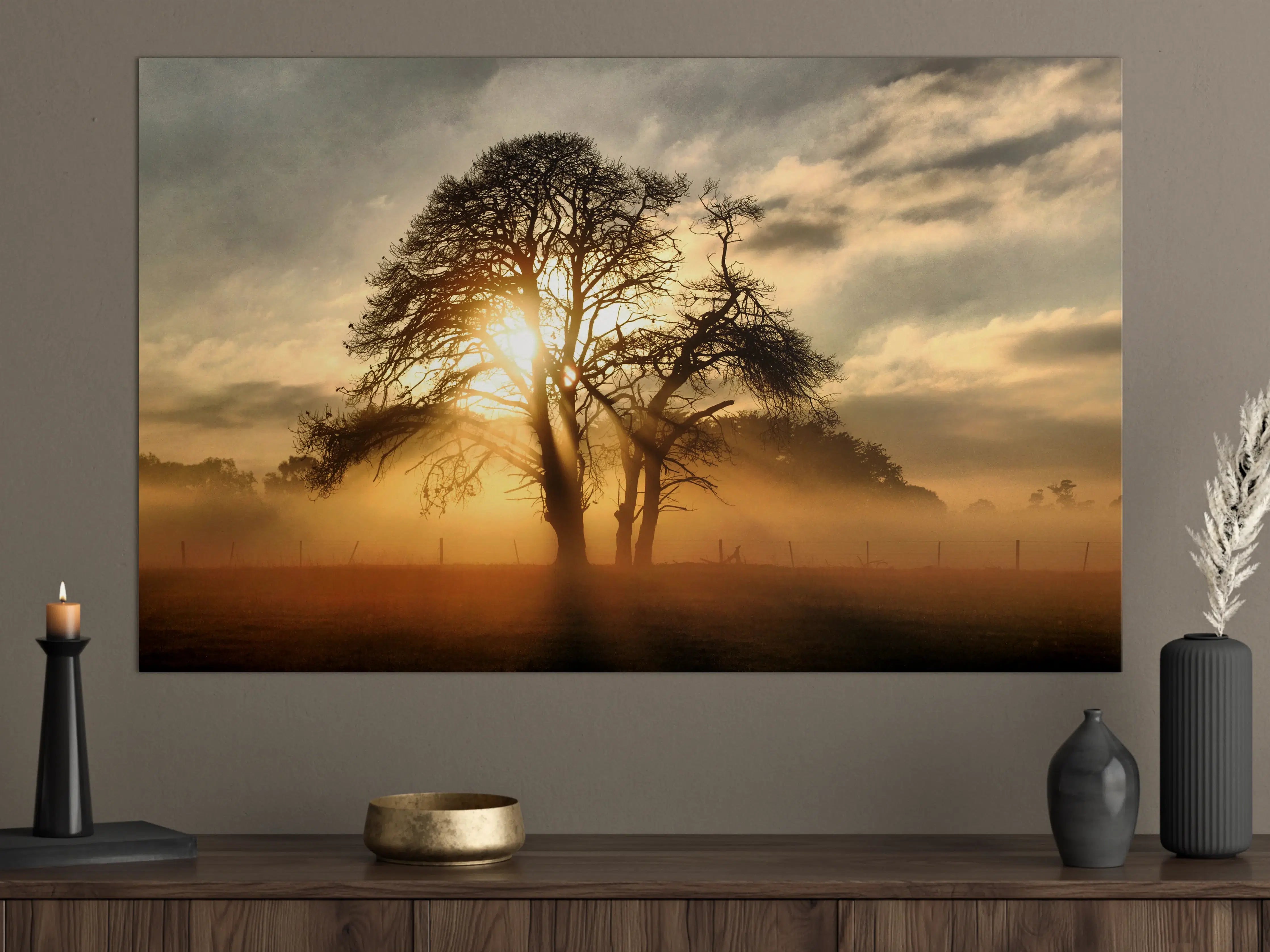 Große Wandbilder - Sonnenaufgang hinter Baum Silhouette