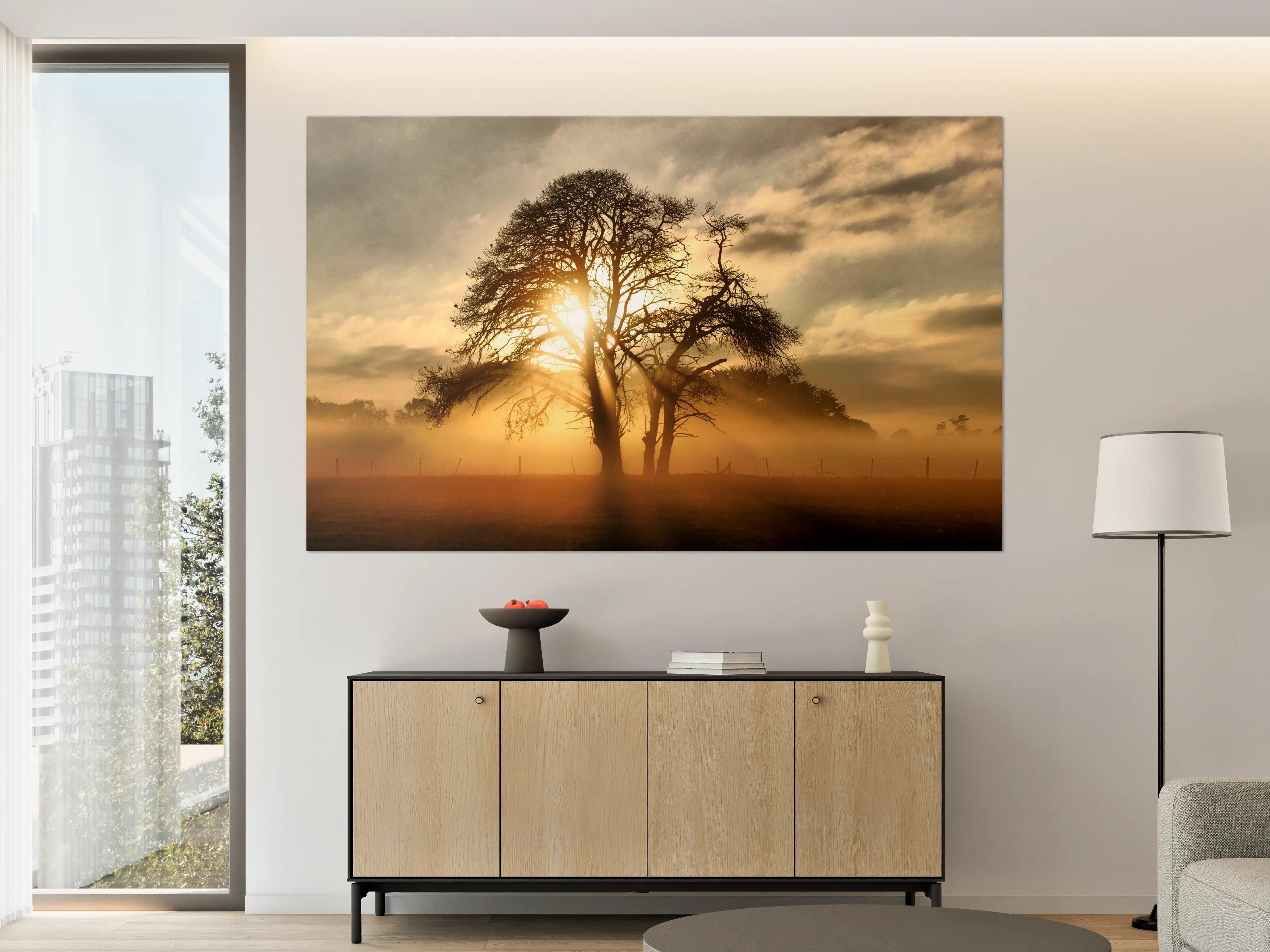 Große Wandbilder - Sonnenaufgang hinter Baum Silhouette