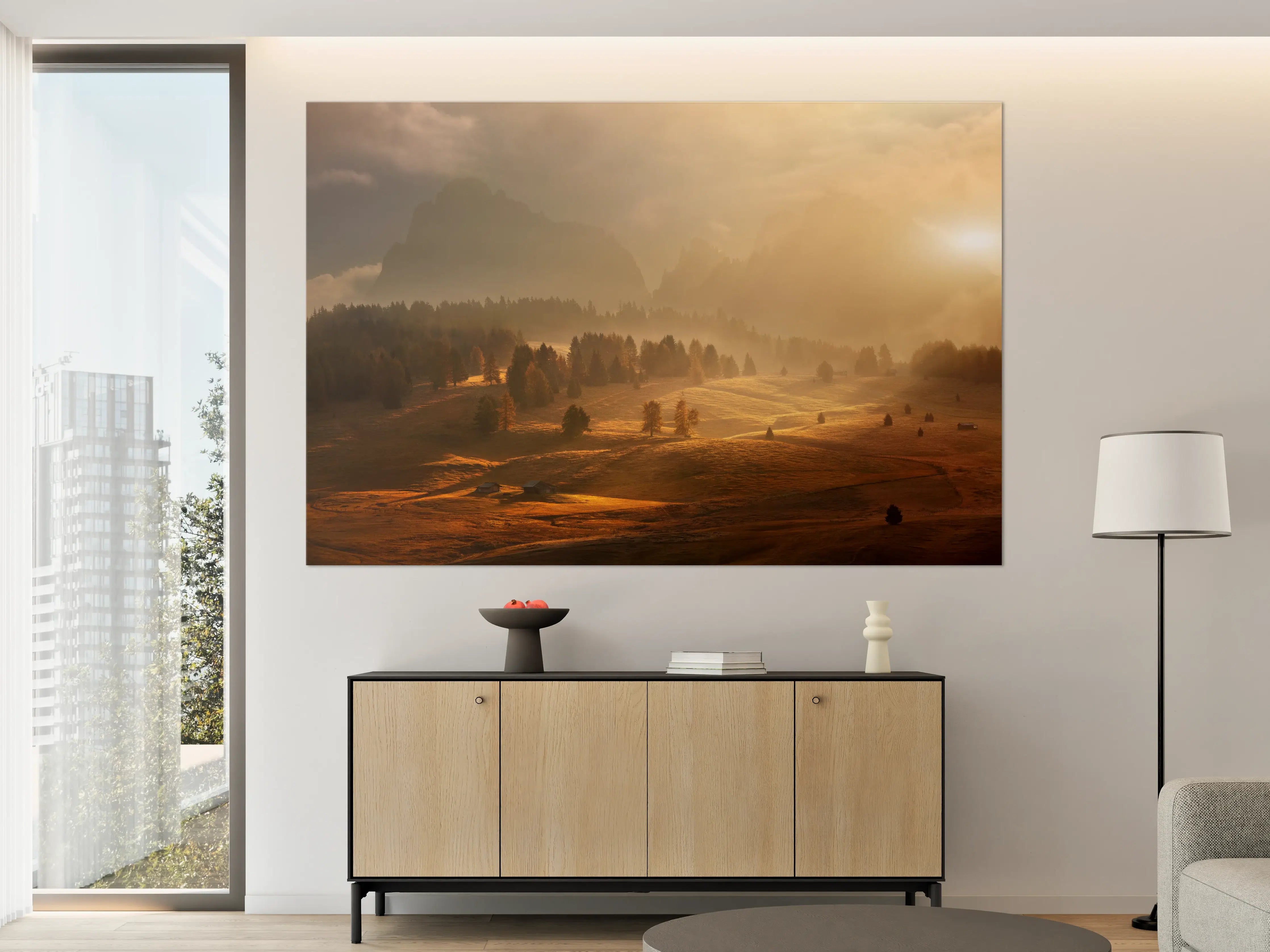 Große Wandbilder - Sonnenaufgang über einer Berglandschaft