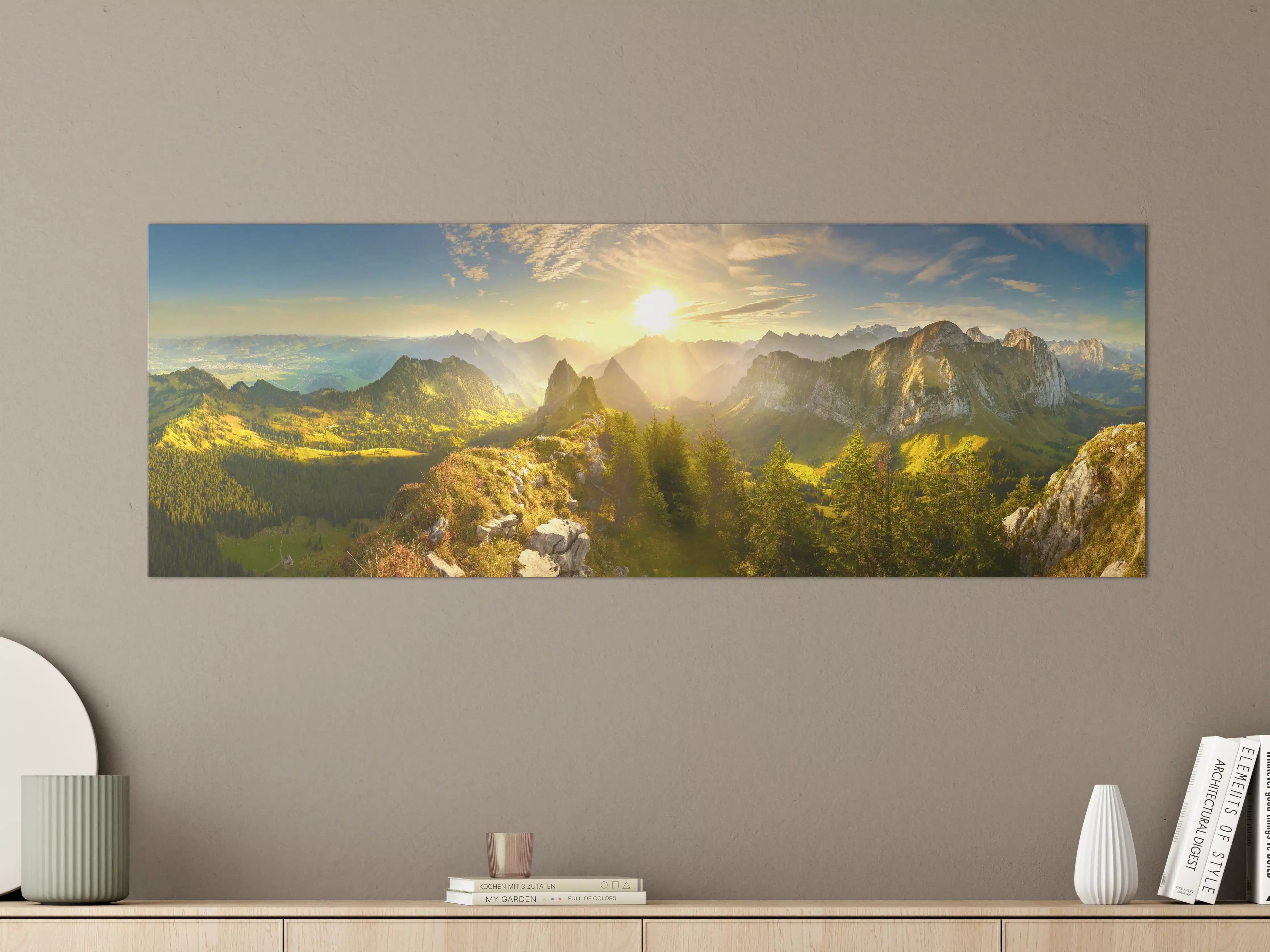 Große Wandbilder - Sonnenaugang über Schweizer Alpen