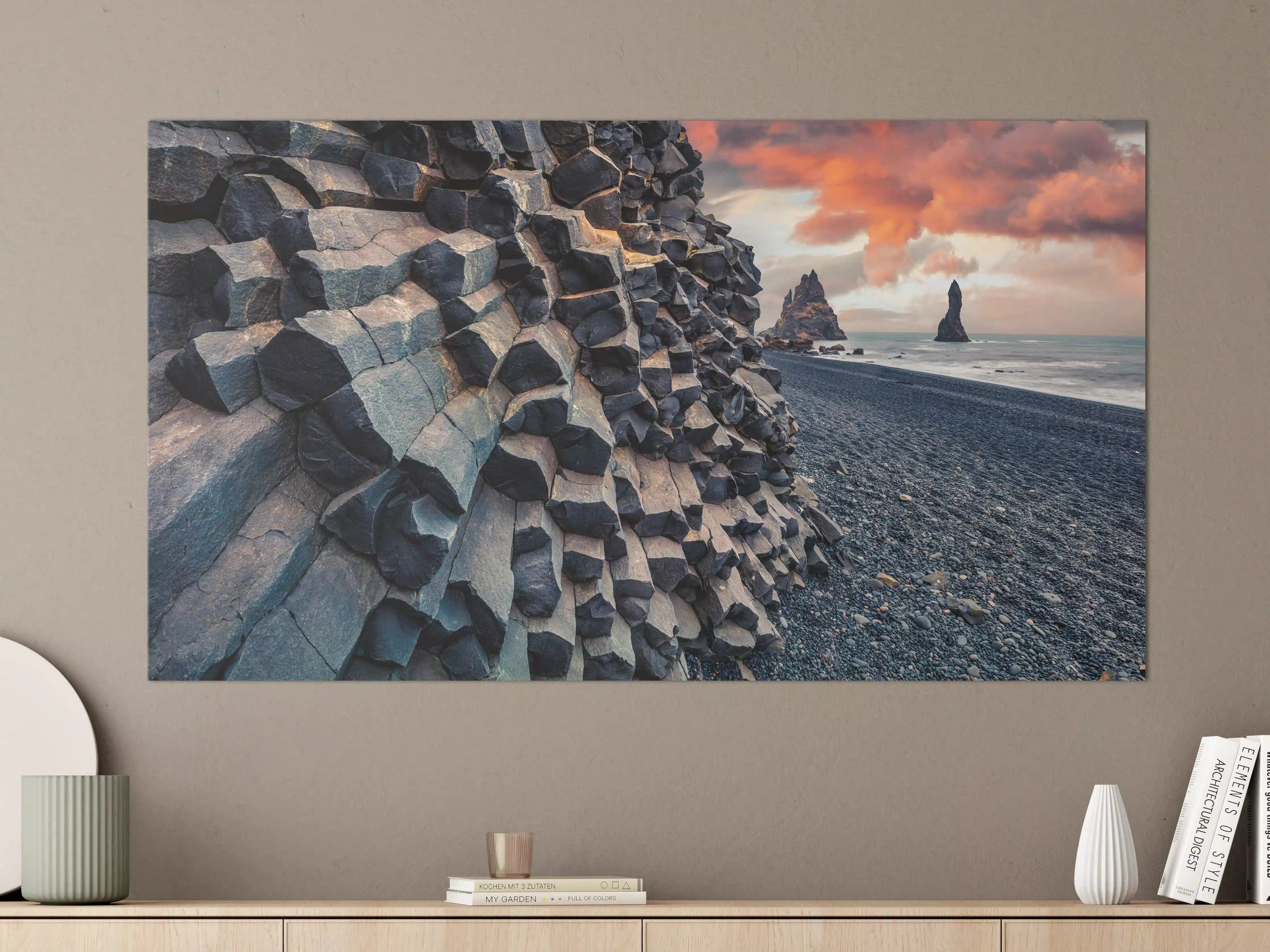 Große Wandbilder - Sonnenuntergang - Reynisdrangar, Atlantischer Ozean