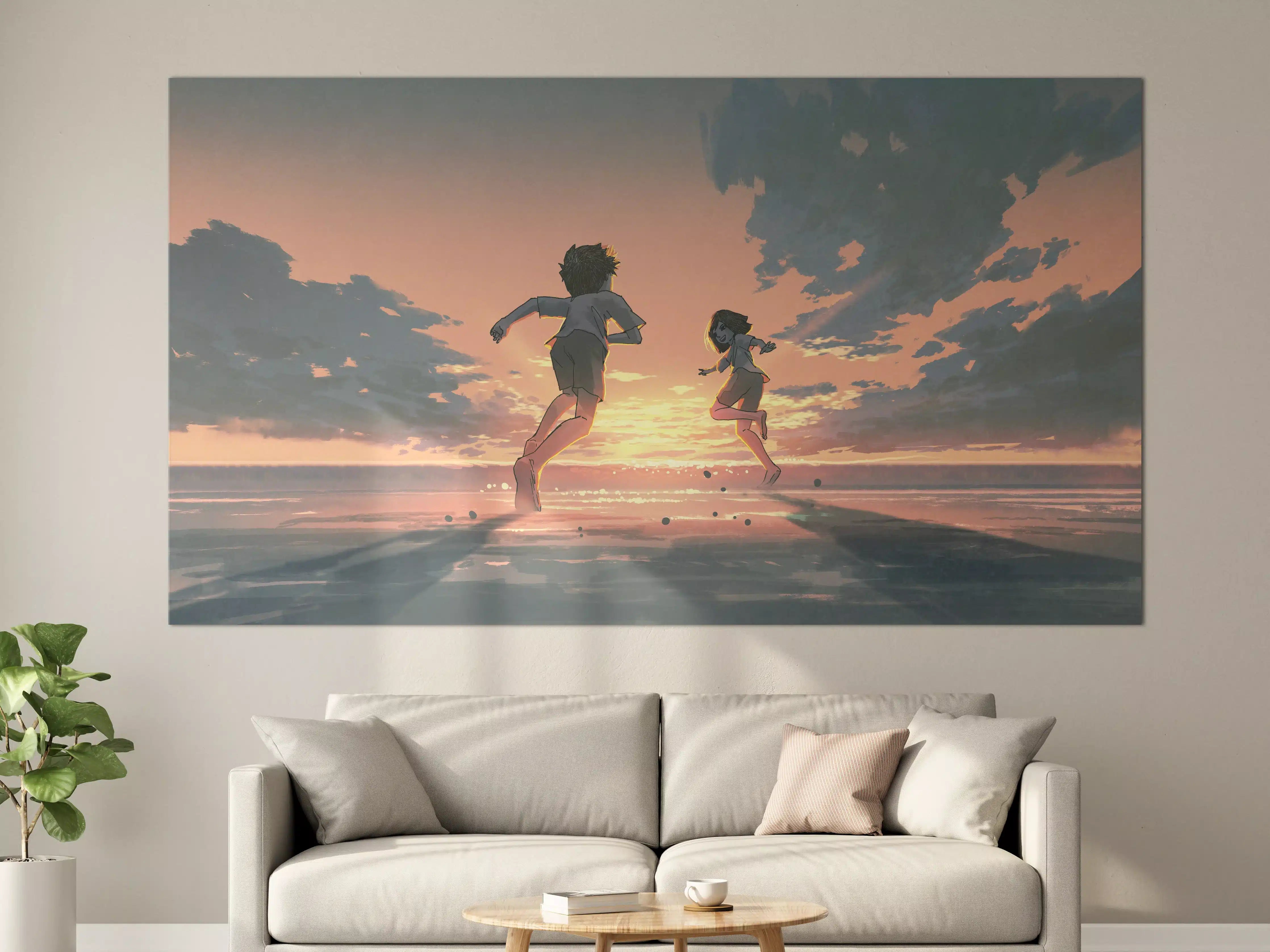 Große Wandbilder - Sonnenuntergang Kinder Silhouetten