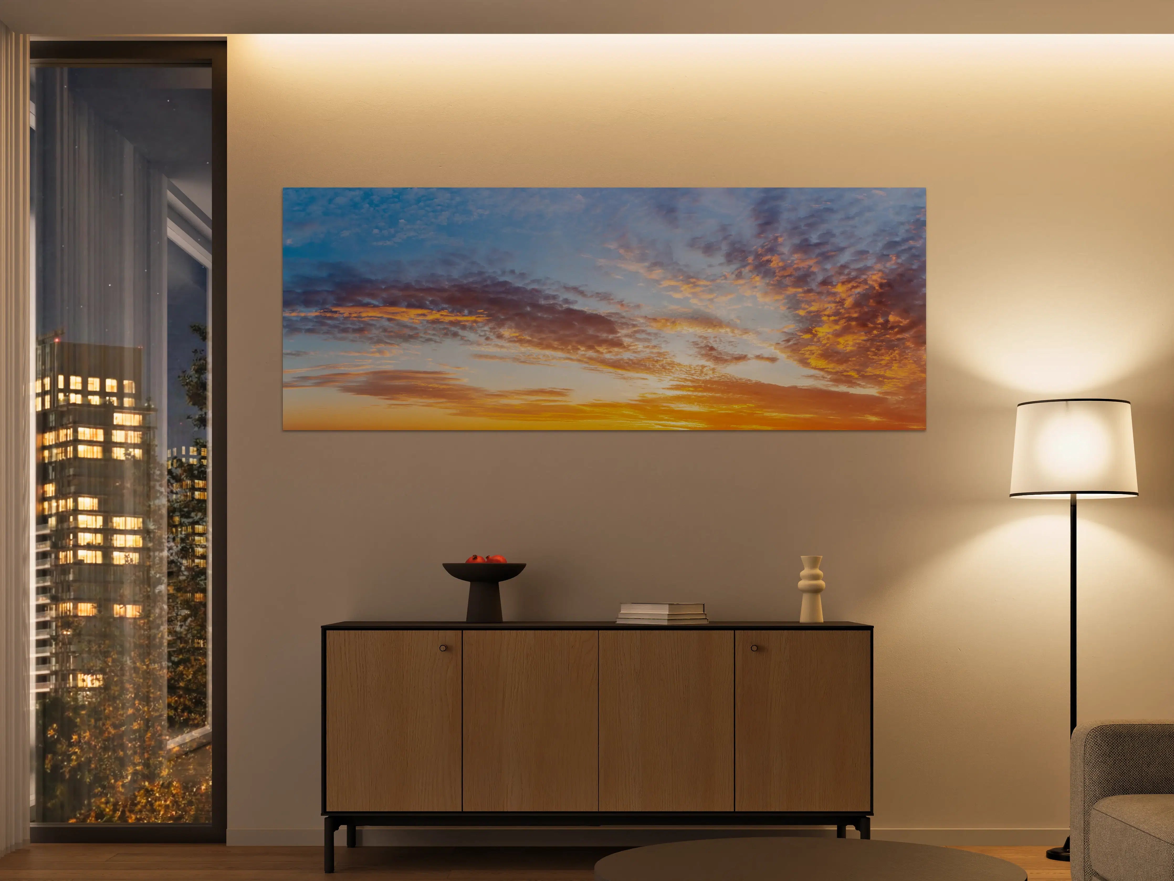 Große Wandbilder - Sonnenuntergang Panorama Blau-Orange