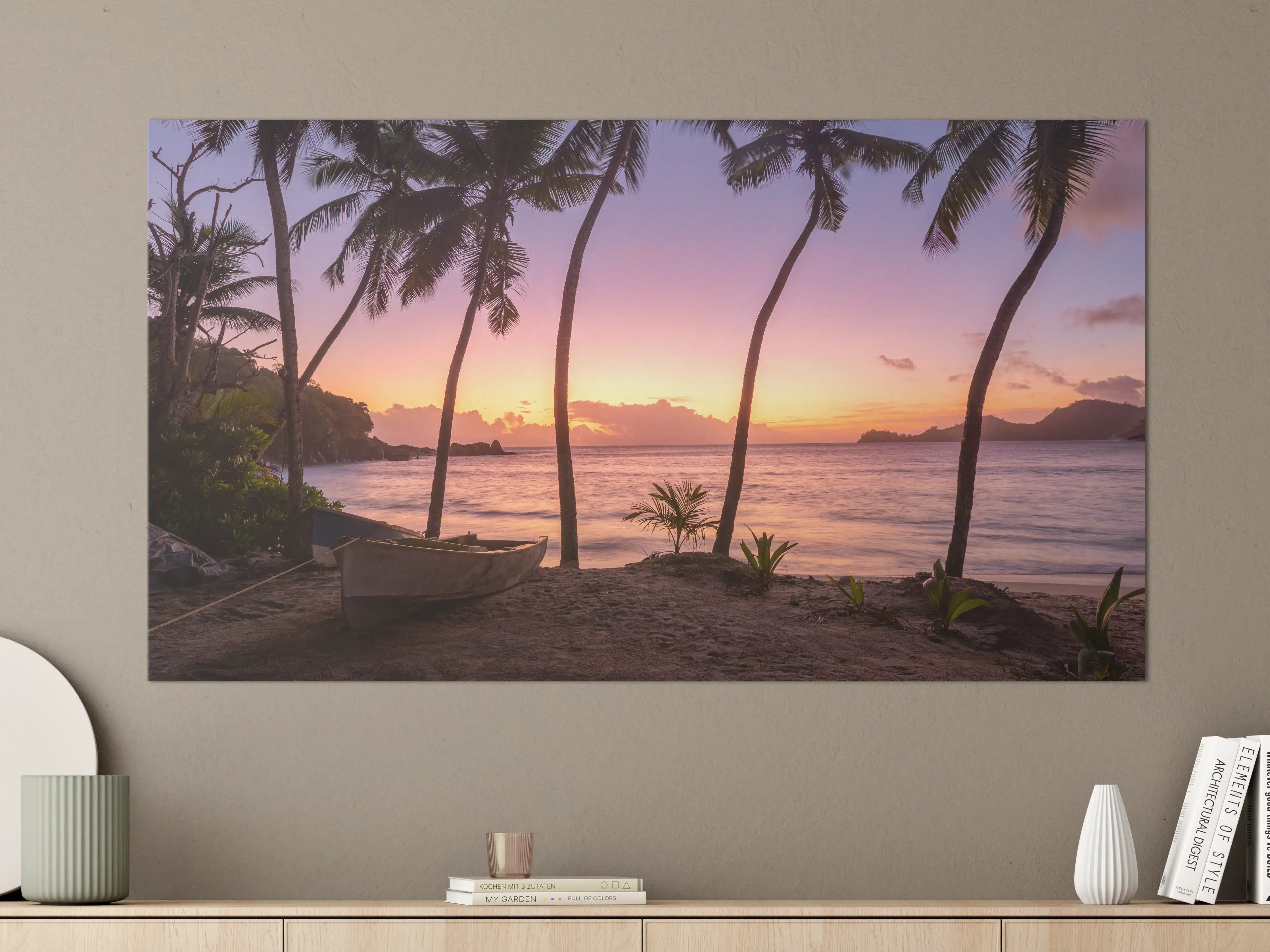 Große Wandbilder - Sonnenuntergang am Strand Anse Takamaka