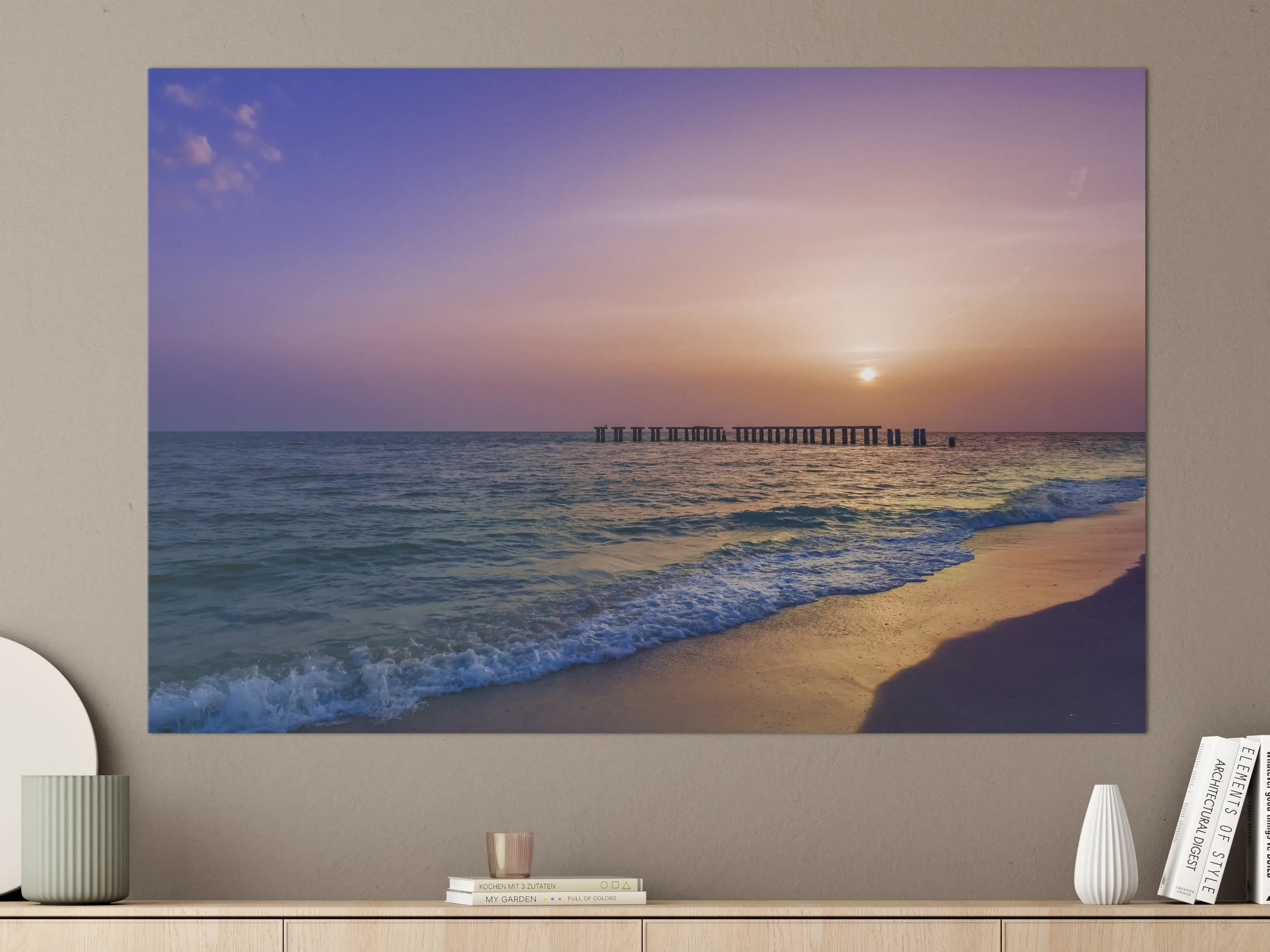 Große Wandbilder - Sonnenuntergang am Strand mit Pier