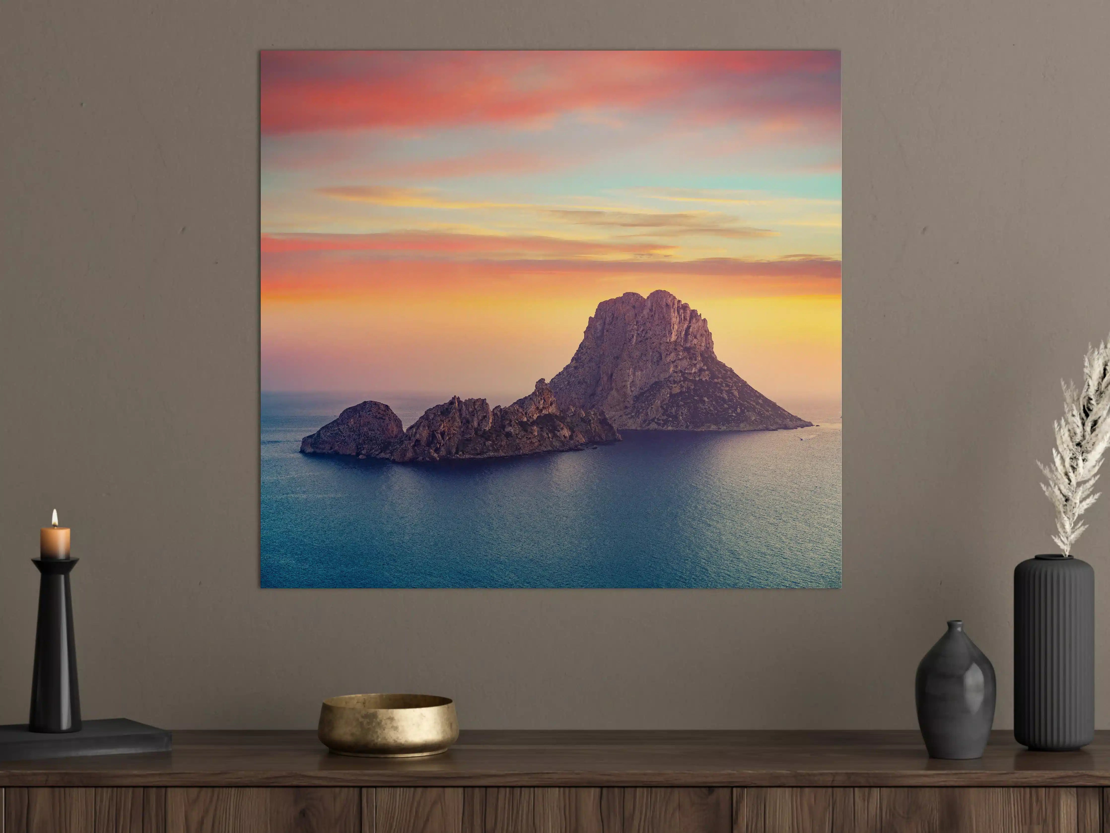 Große Wandbilder - Sonnenuntergang auf der Insel Es Vedra auf den Balearen