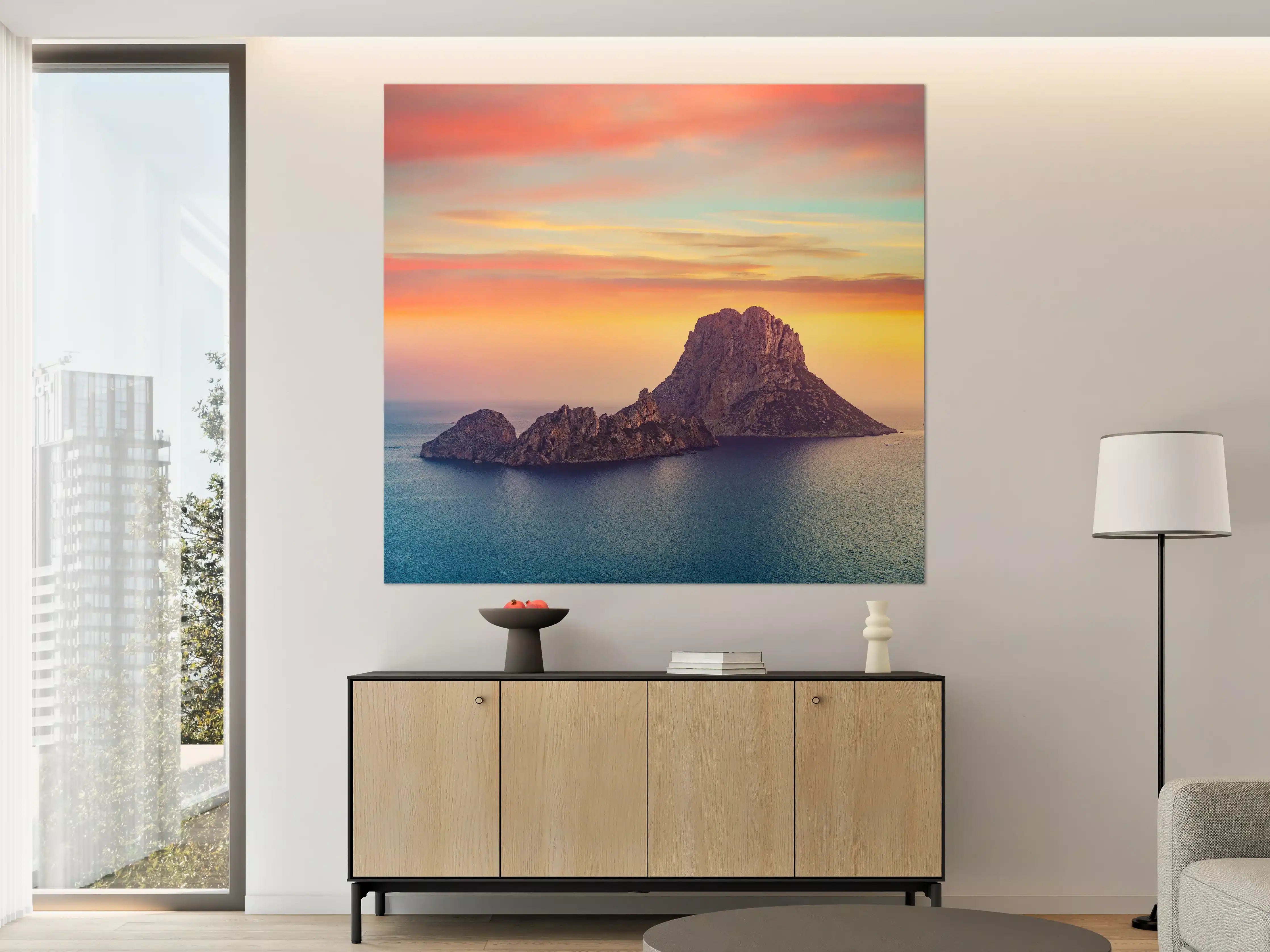 Große Wandbilder - Sonnenuntergang auf der Insel Es Vedra auf den Balearen