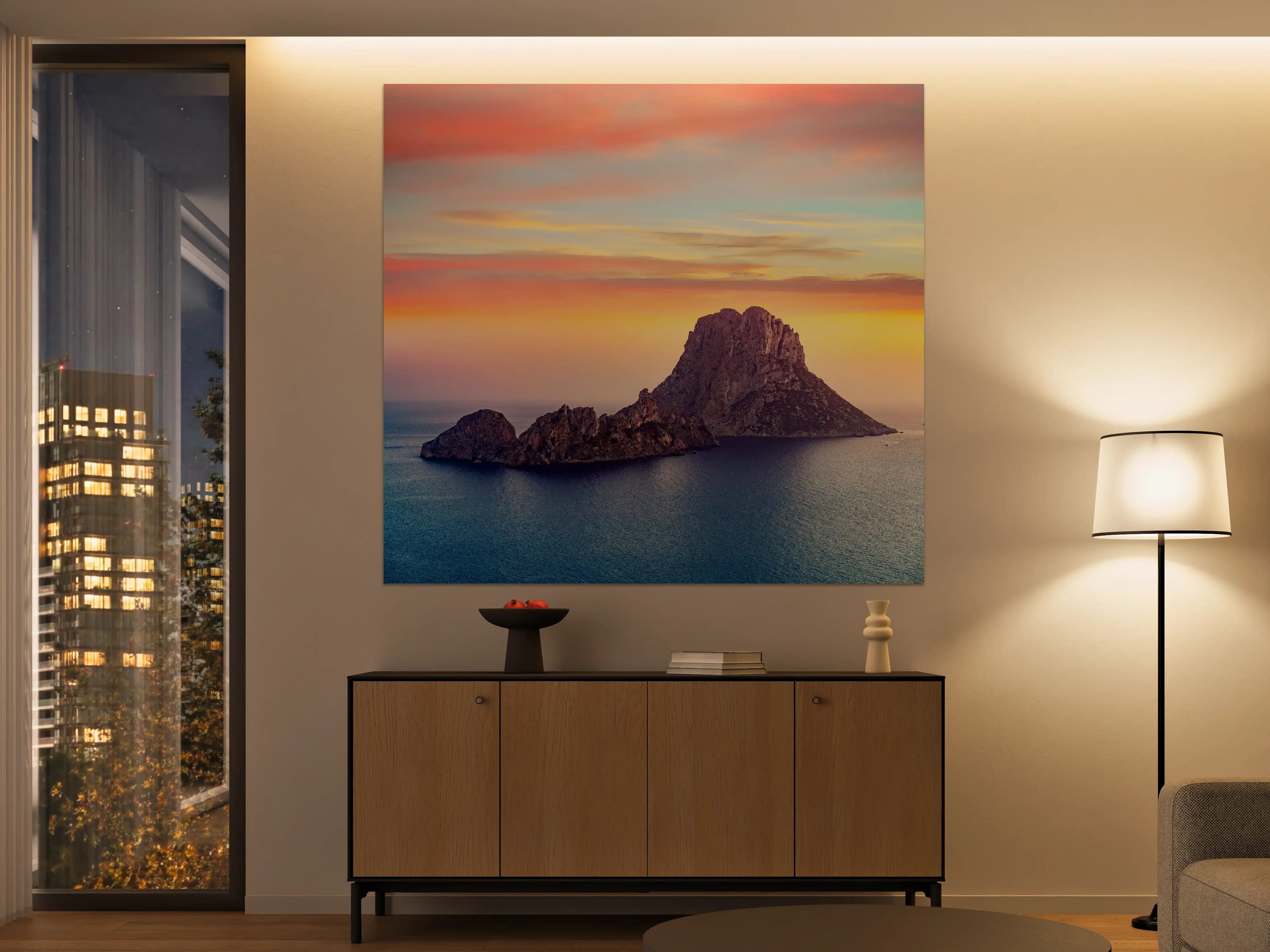 Große Wandbilder - Sonnenuntergang auf der Insel Es Vedra auf den Balearen