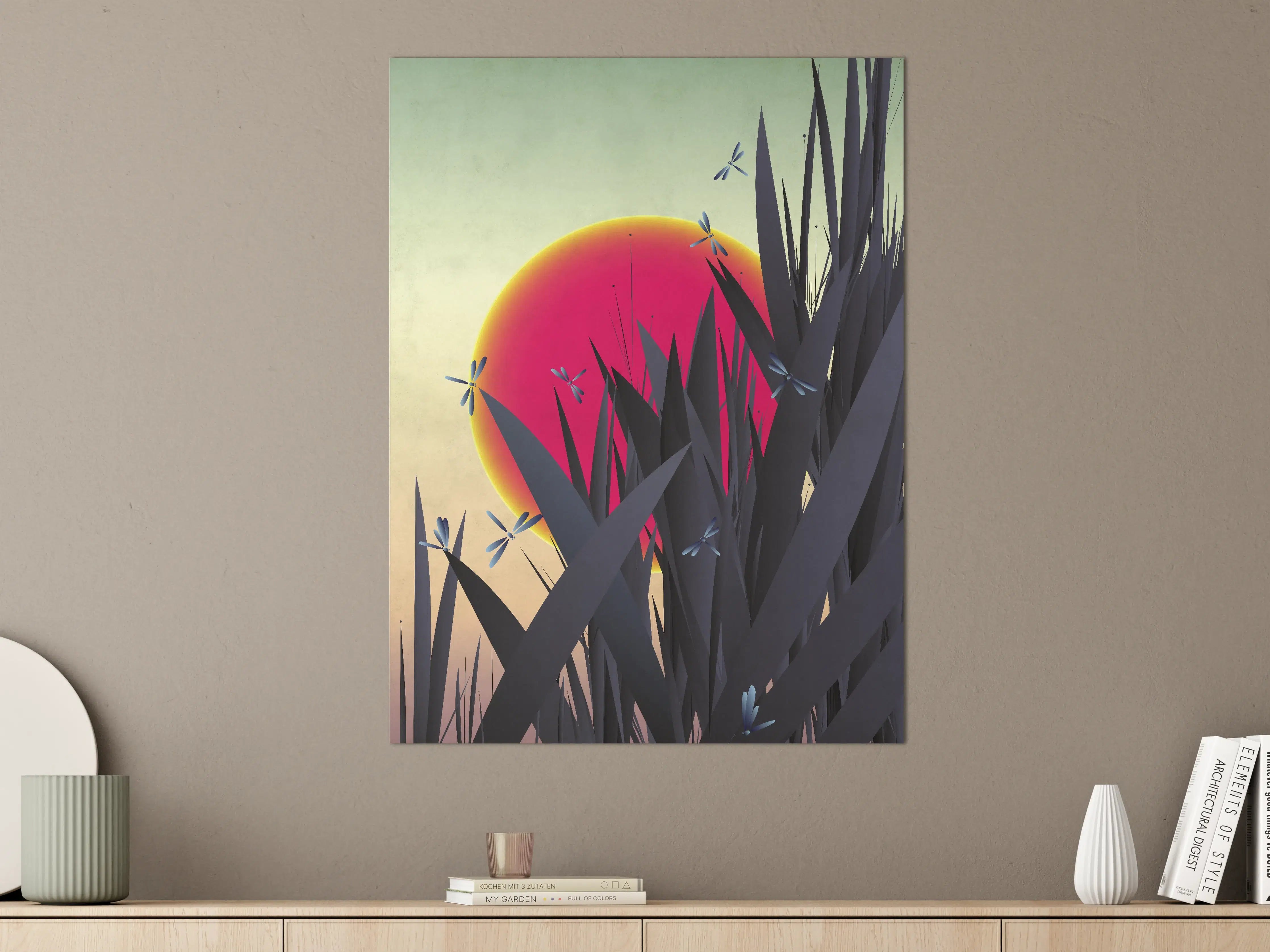 Große Wandbilder - Sonnenuntergang mit dramatischem Himmel und Dragonflies