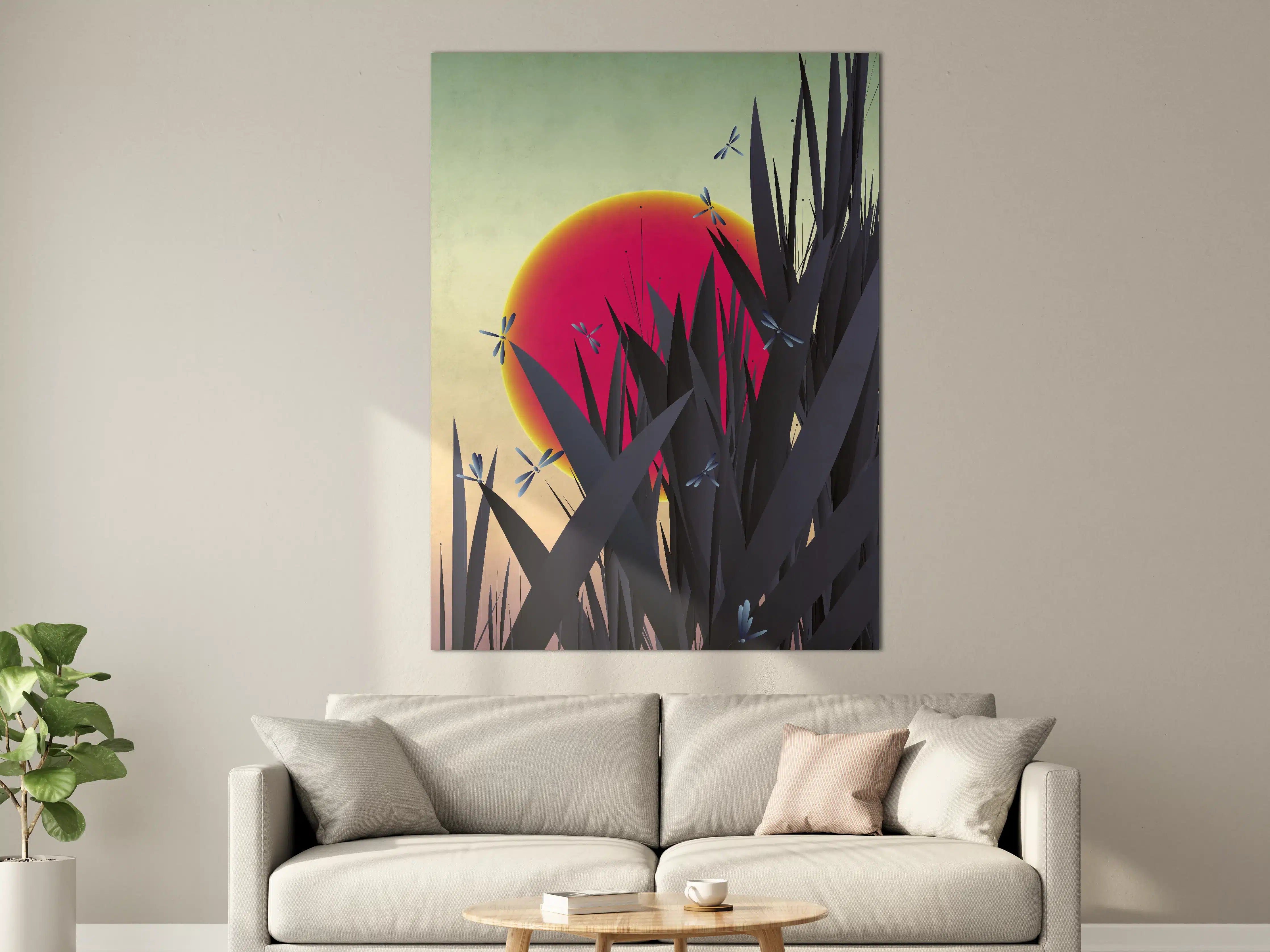 Große Wandbilder - Sonnenuntergang mit dramatischem Himmel und Dragonflies