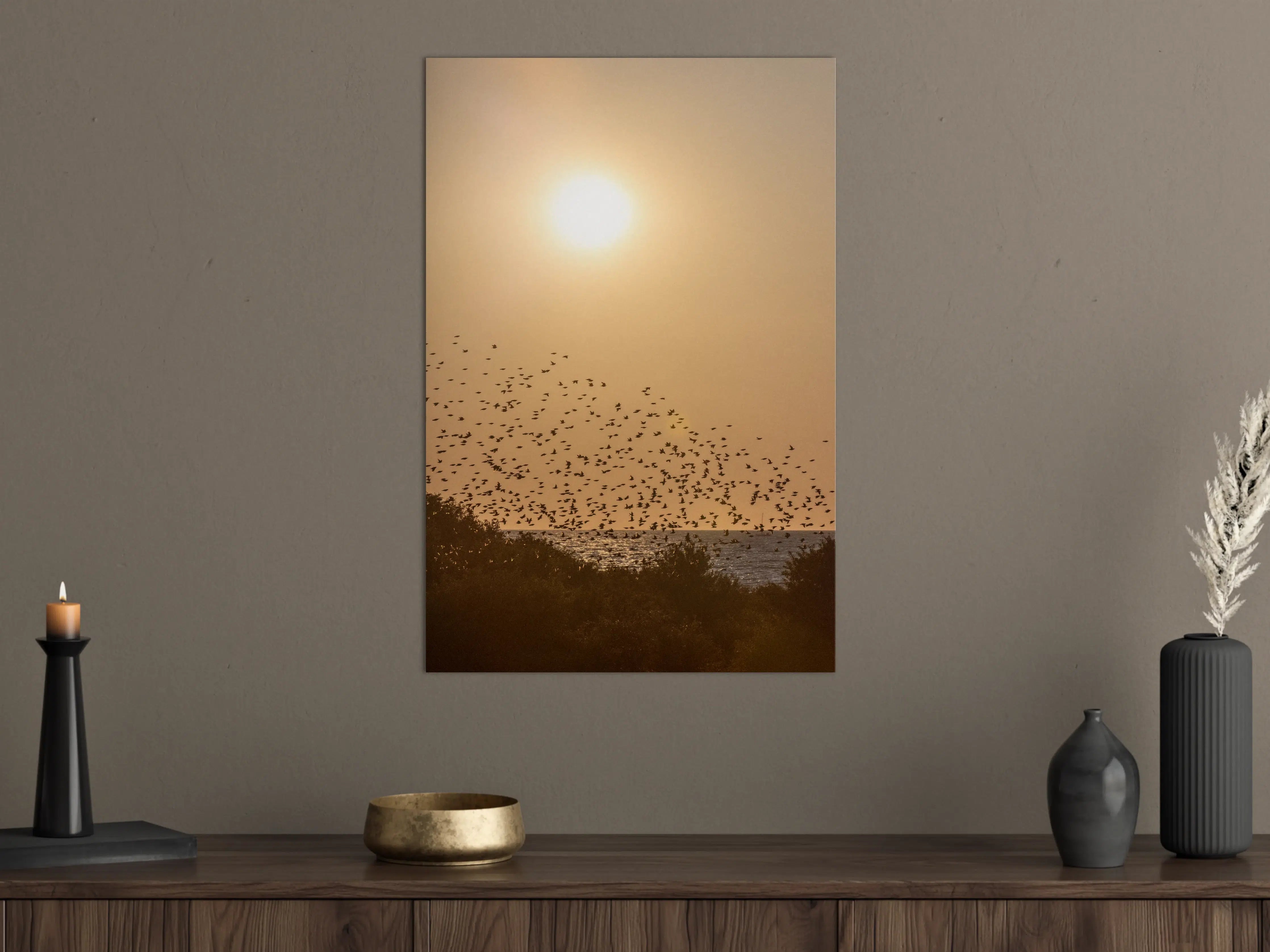 Große Wandbilder - Sonnenuntergang über dem Meer mit Vögeln