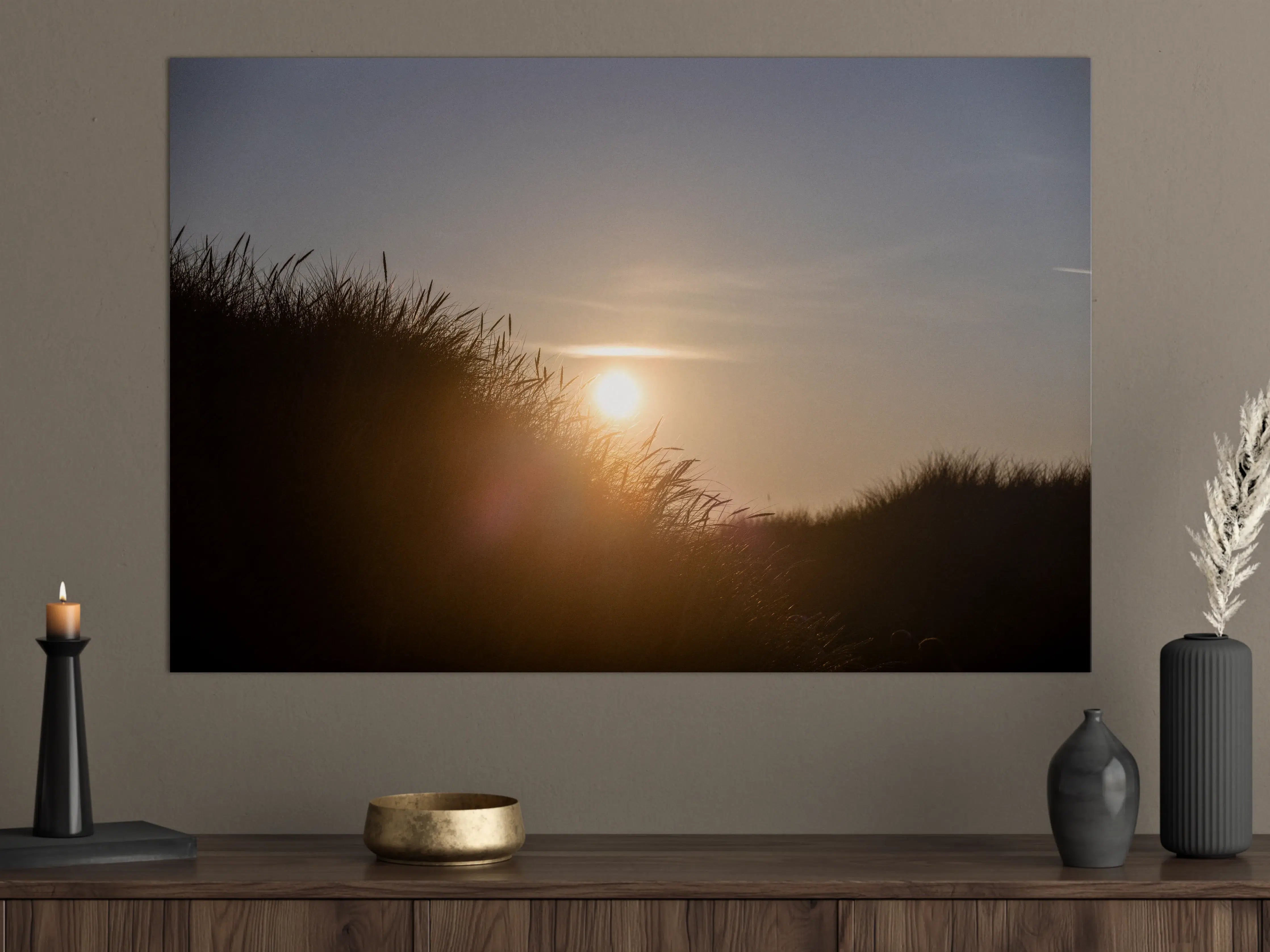 Große Wandbilder - Sonnenuntergang über den Dünen mit warmem Licht
