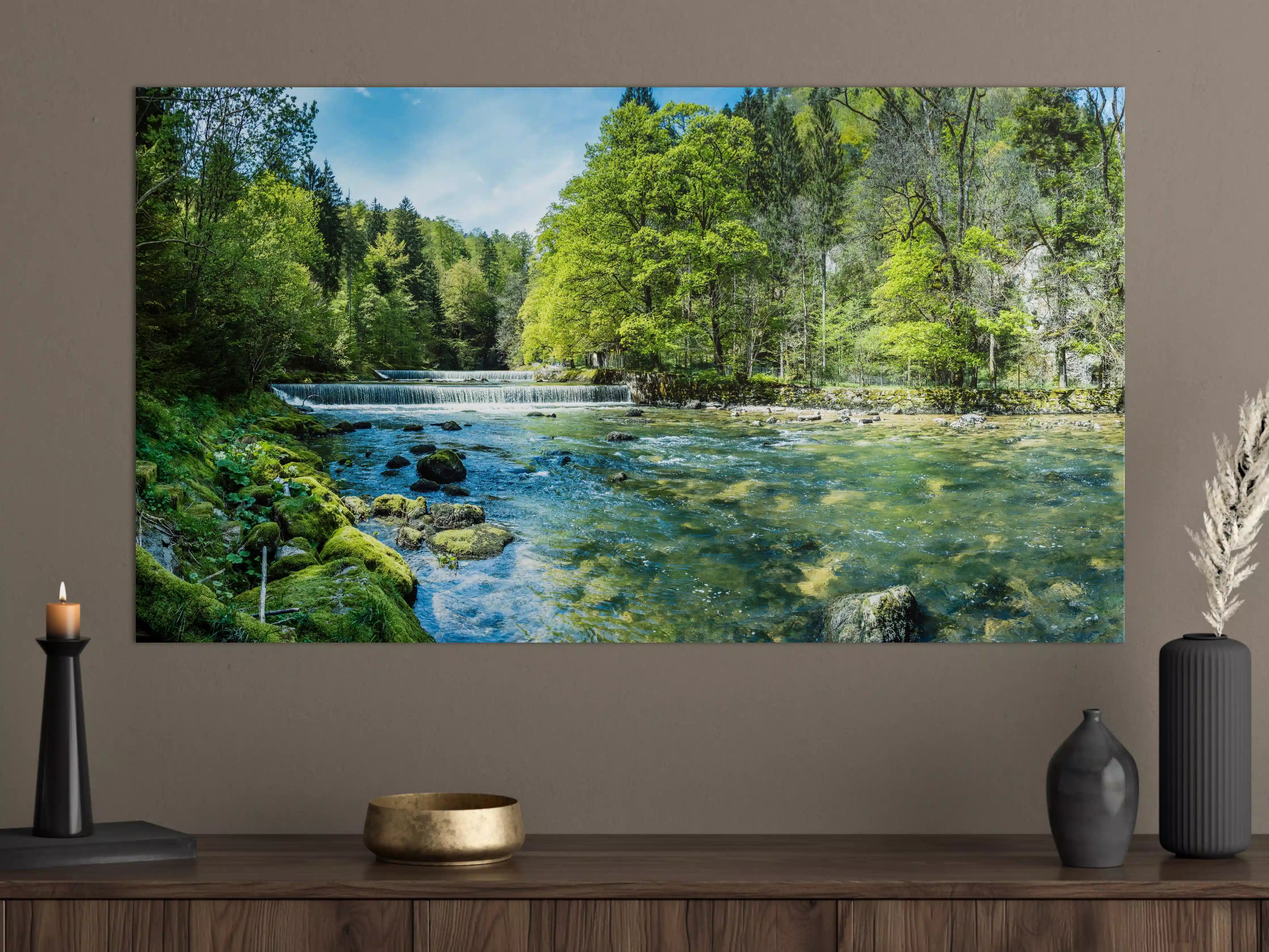 Große Wandbilder - Sonnige Flusslandschaft in der Schweiz