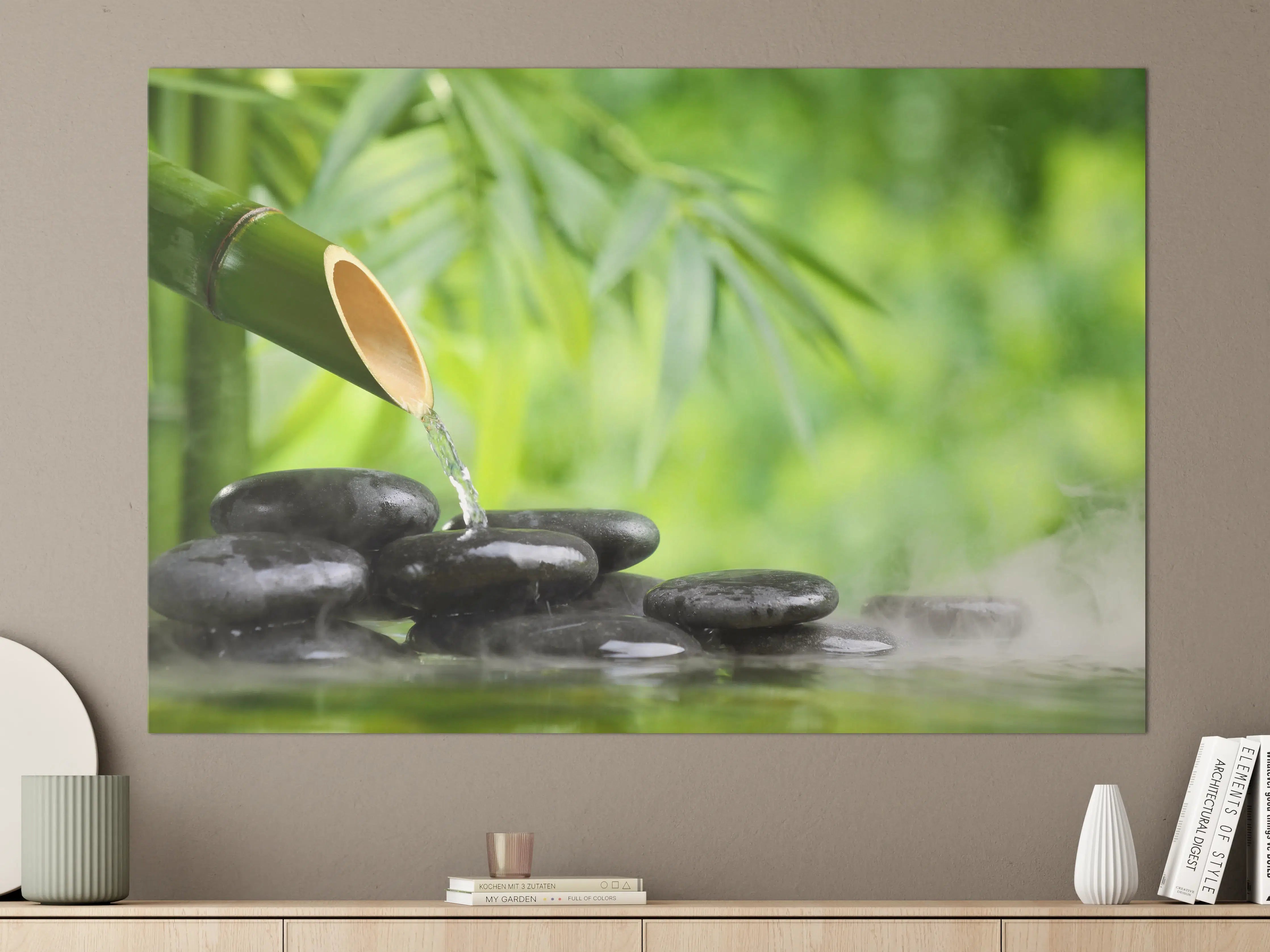Große Wandbilder - Spa-Stillleben mit Bambusbrunnen