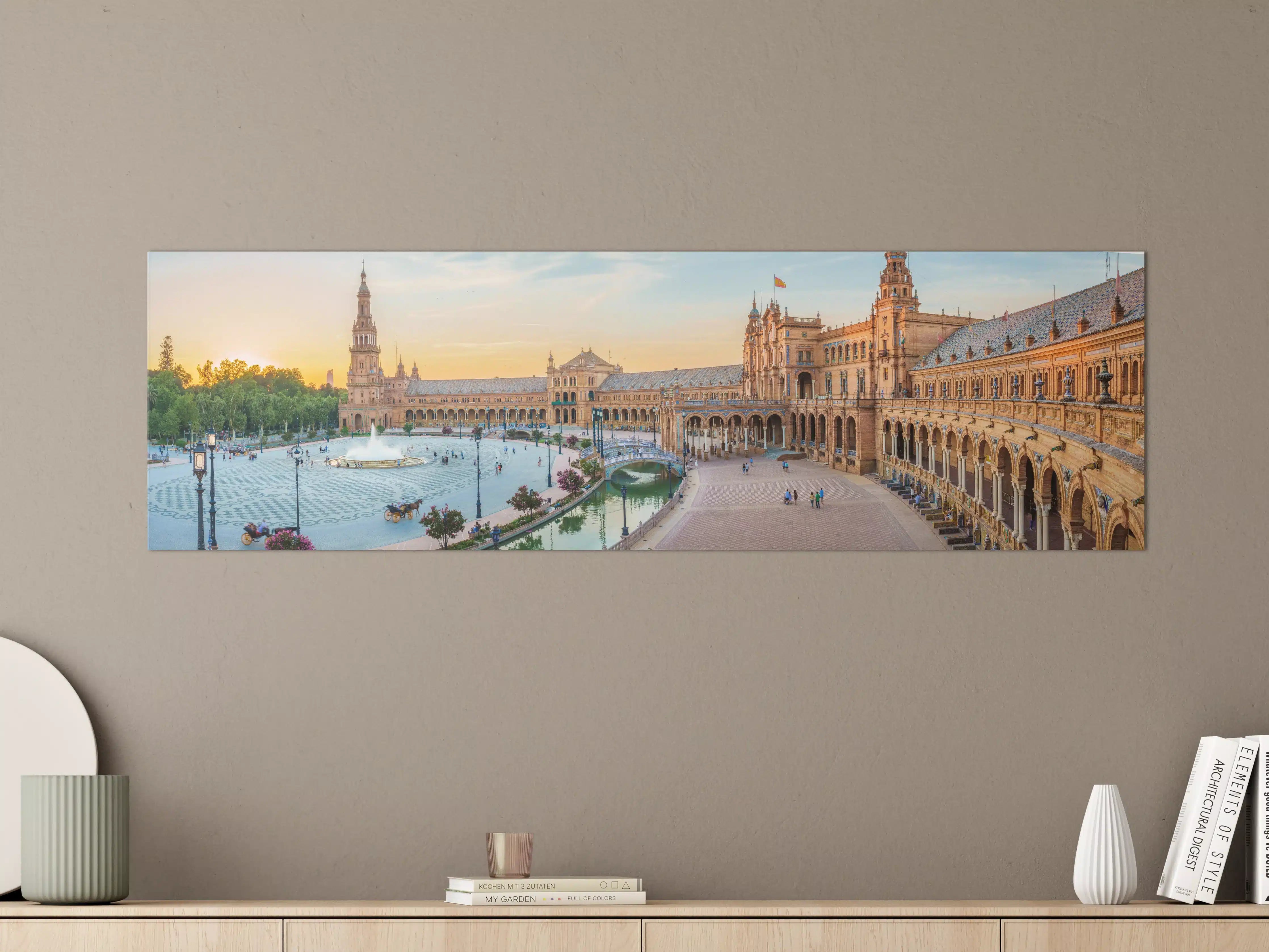 Große Wandbilder - Spanisches Platzpanorama bei Sonnenuntergang