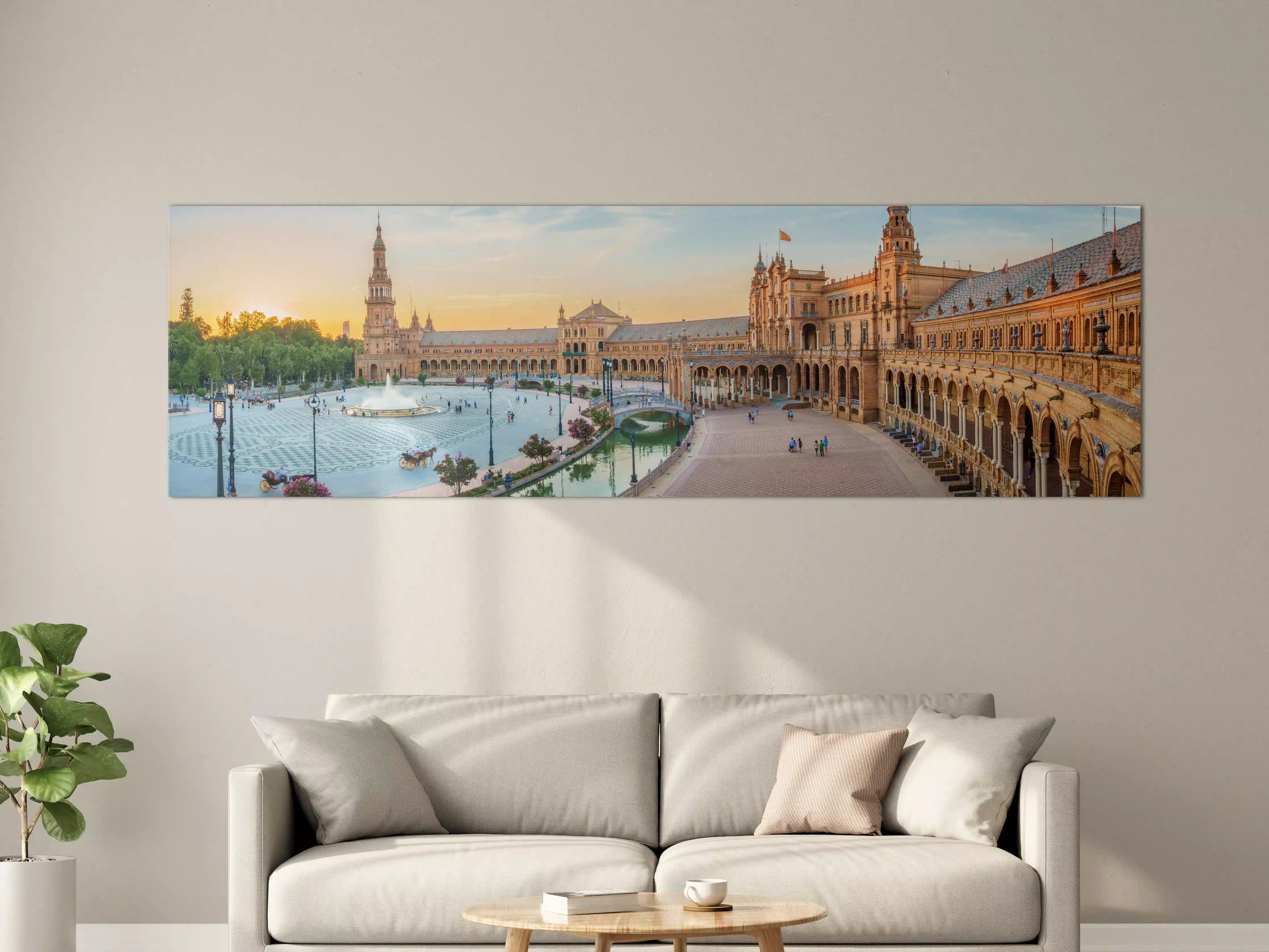 Große Wandbilder - Spanisches Platzpanorama bei Sonnenuntergang