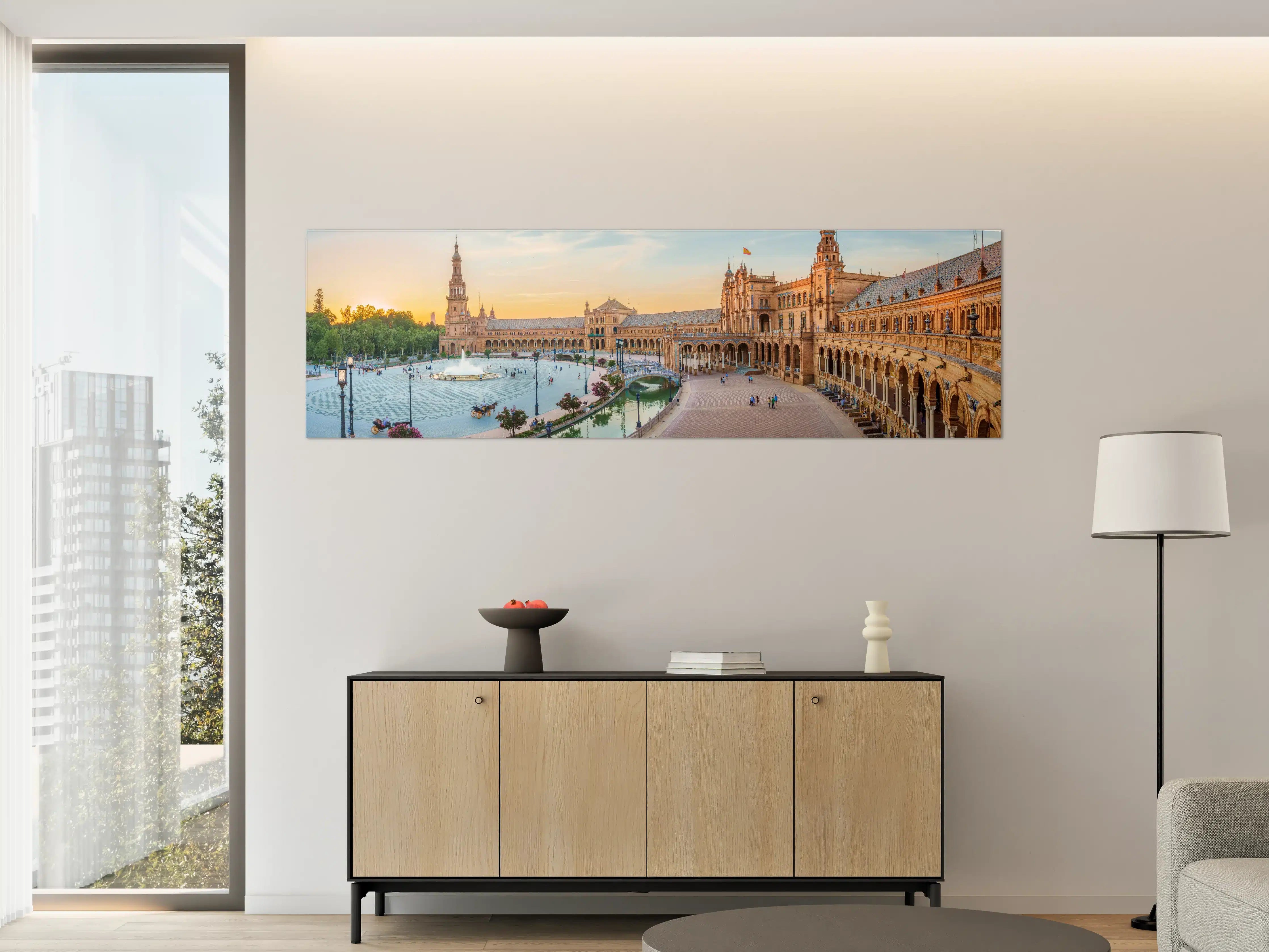 Große Wandbilder - Spanisches Platzpanorama bei Sonnenuntergang