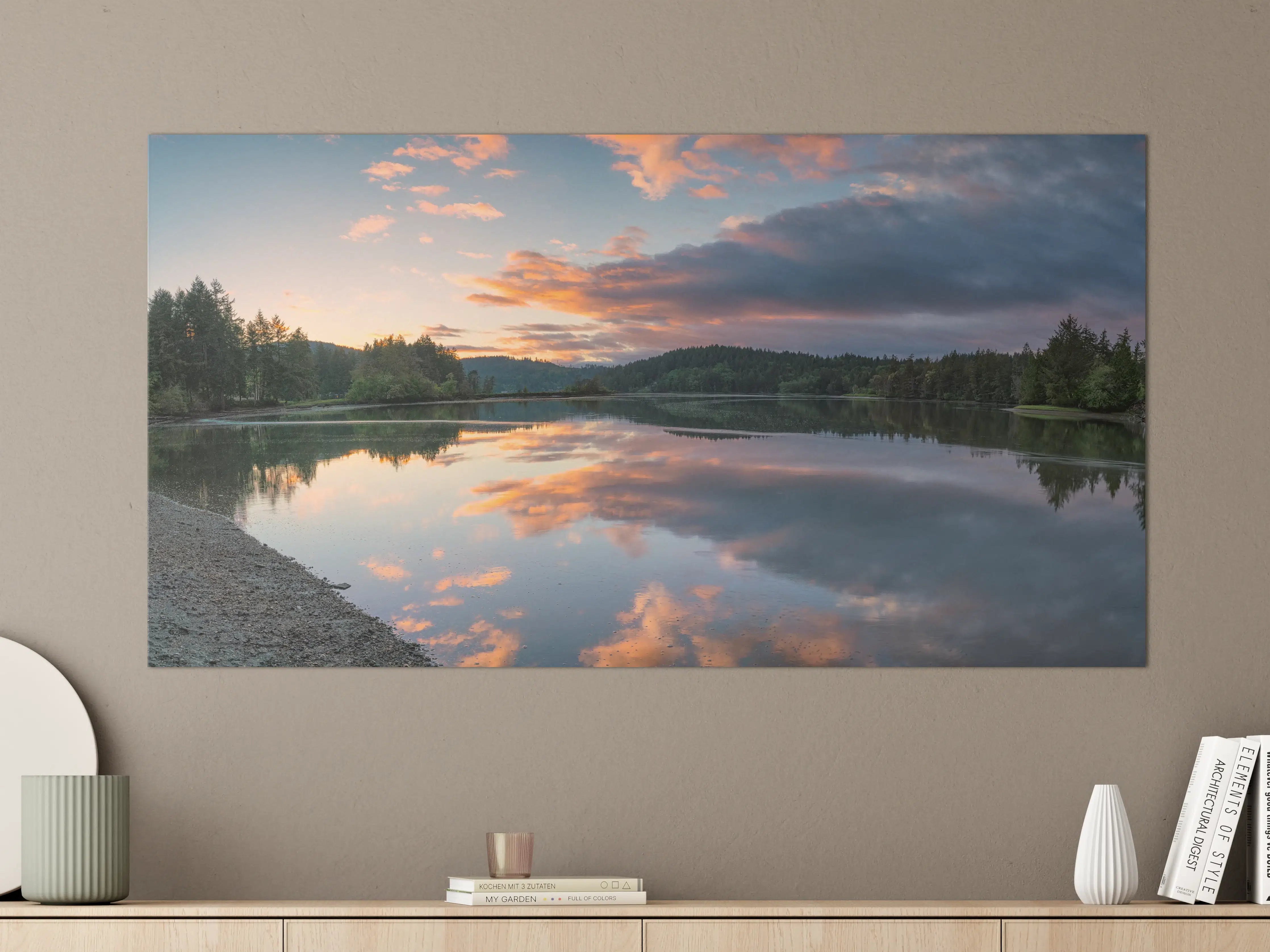 Große Wandbilder - Spiegelnder See im Sonnenuntergang