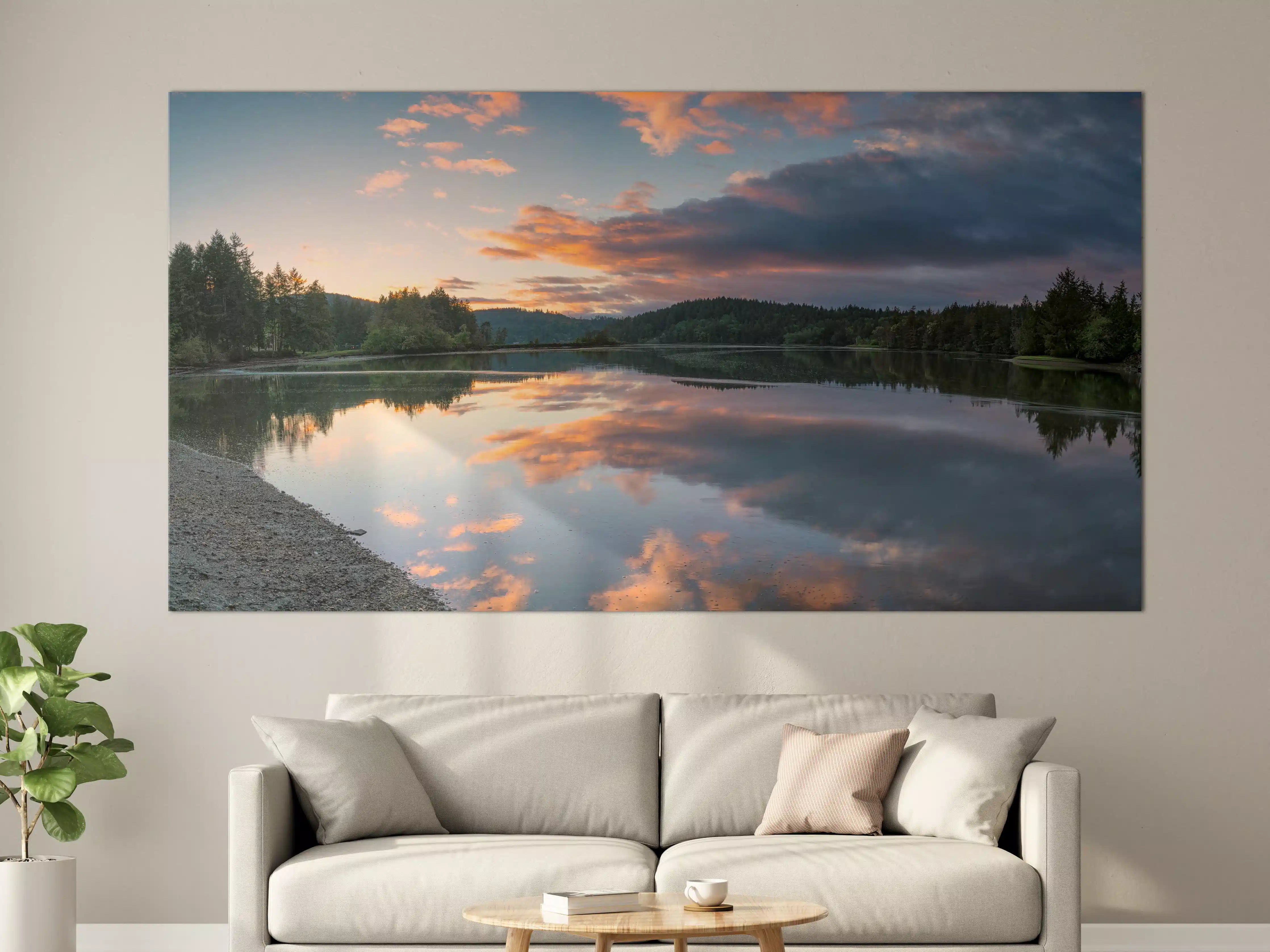 Große Wandbilder - Spiegelnder See im Sonnenuntergang