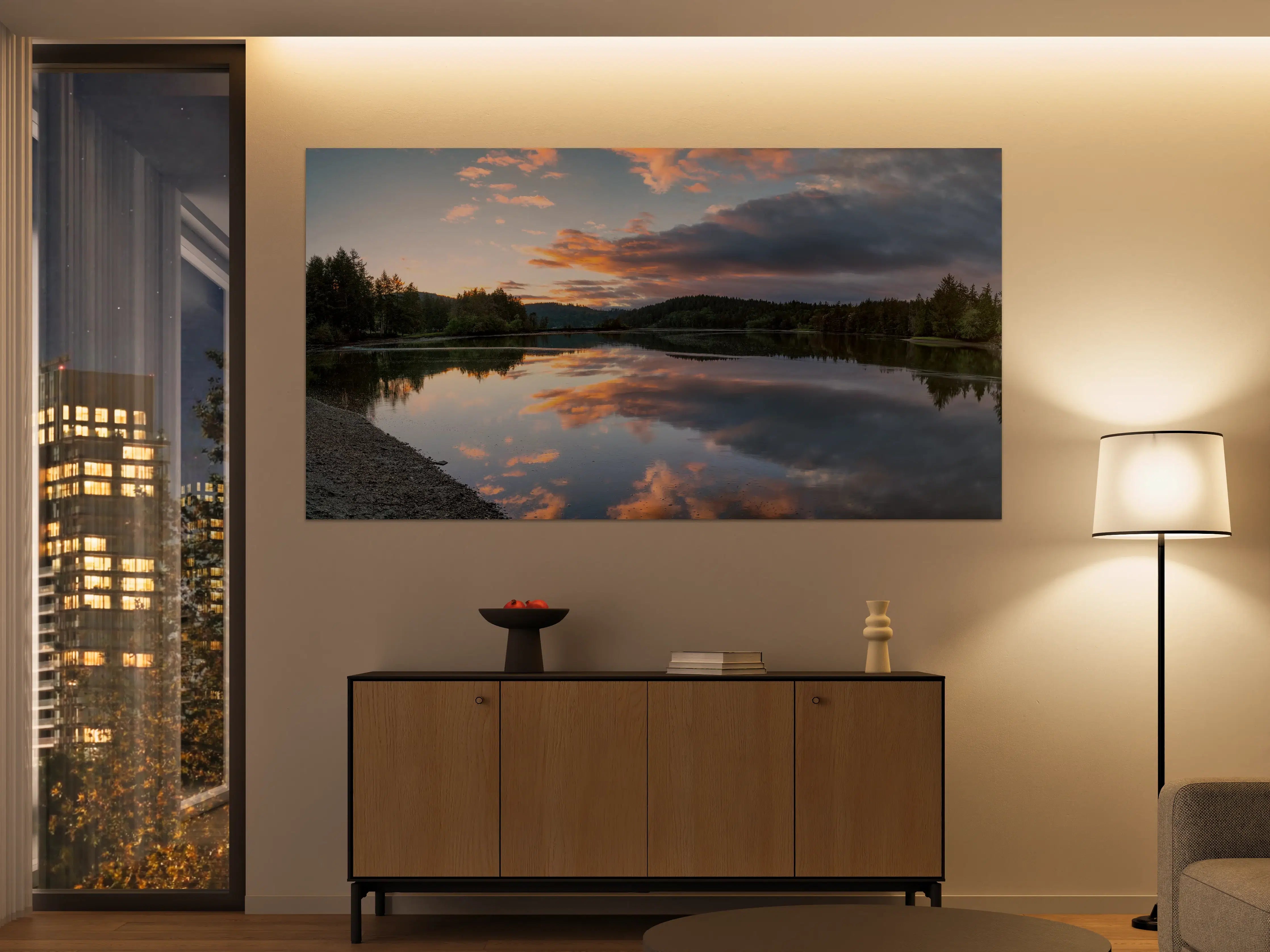 Große Wandbilder - Spiegelnder See im Sonnenuntergang
