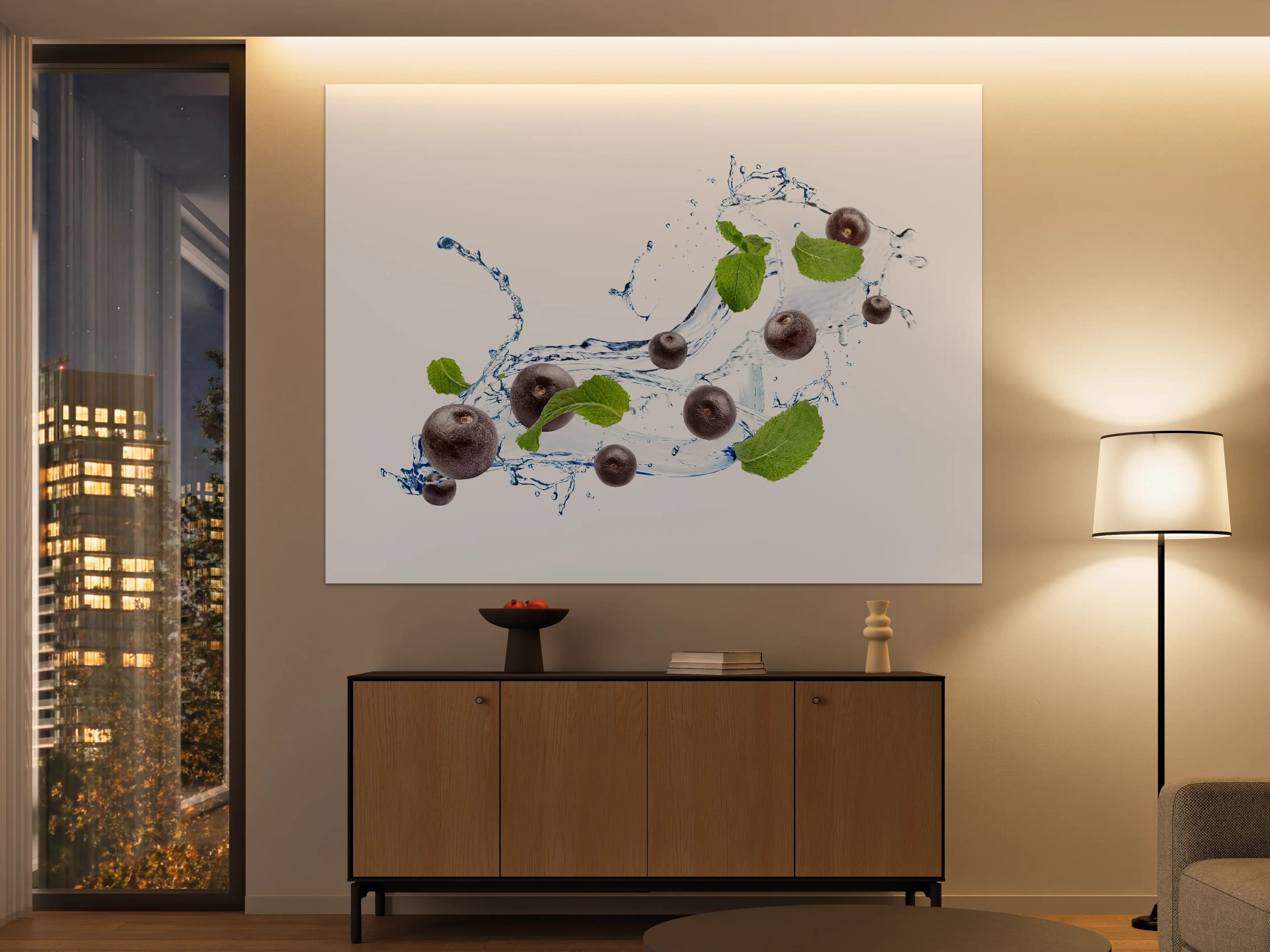 Große Wandbilder - Spritzige Blaubeeren