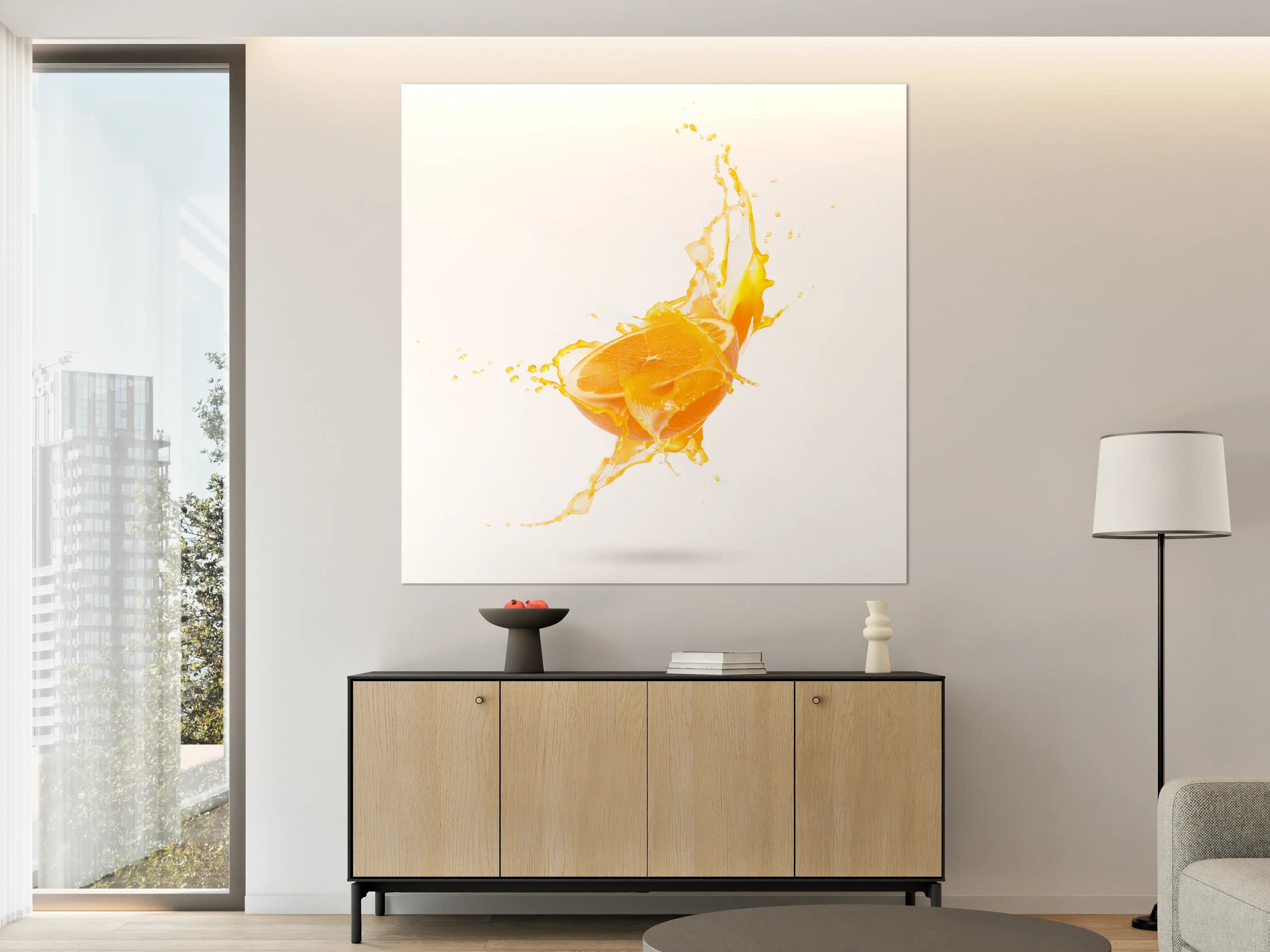 Große Wandbilder - Spritzige Orangen-Hälfte