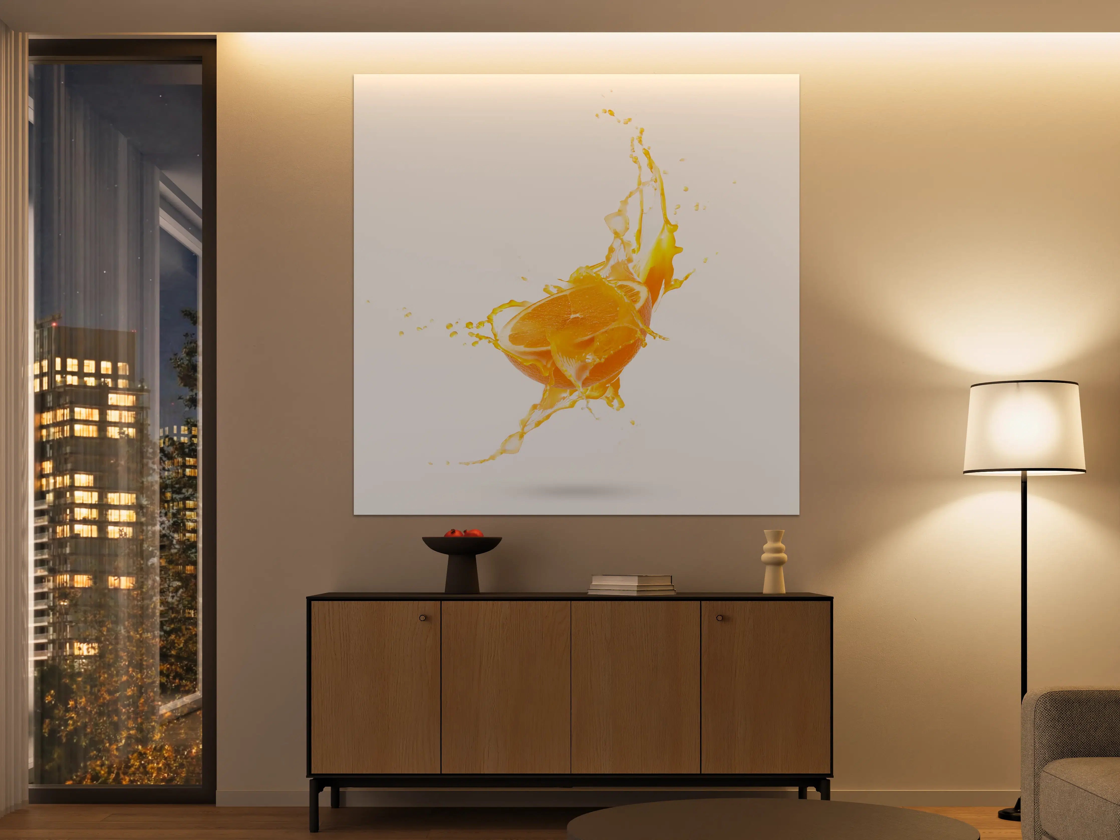Große Wandbilder - Spritzige Orangen-Hälfte