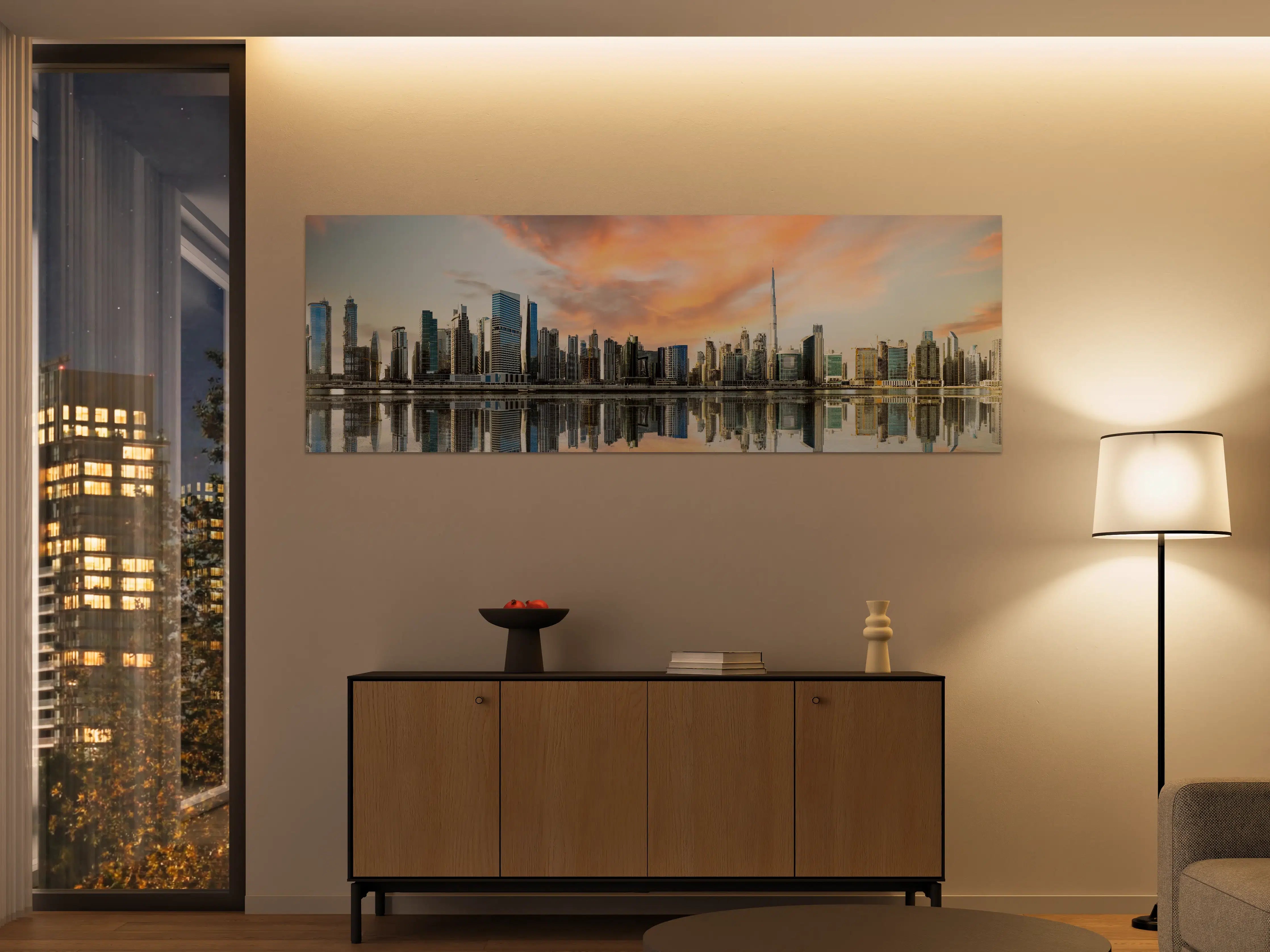 Große Wandbilder - Stadt-Skyline im Abendrot