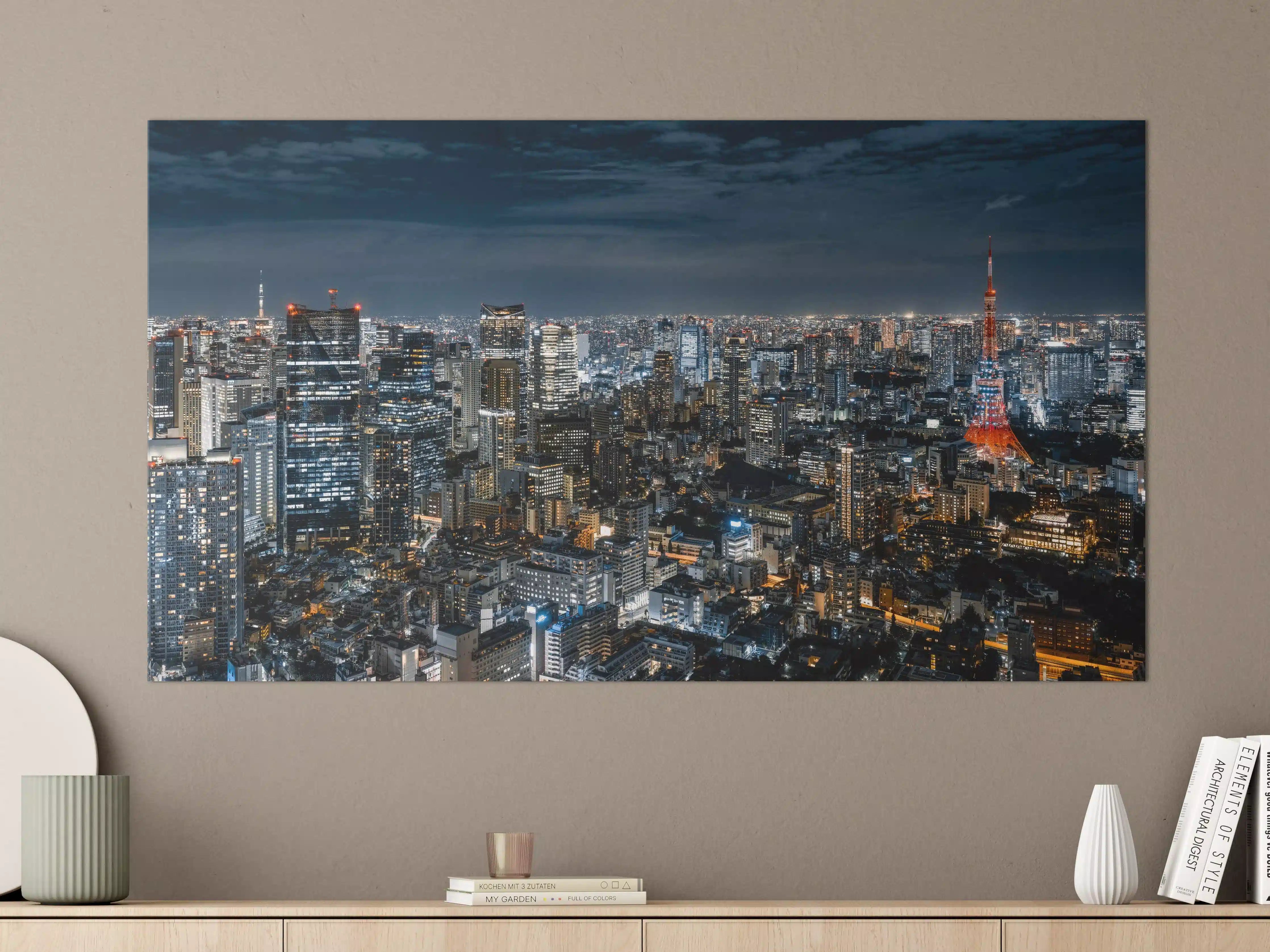 Große Wandbilder - Stadt bei Nacht mit Skyline und Tokyo Tower