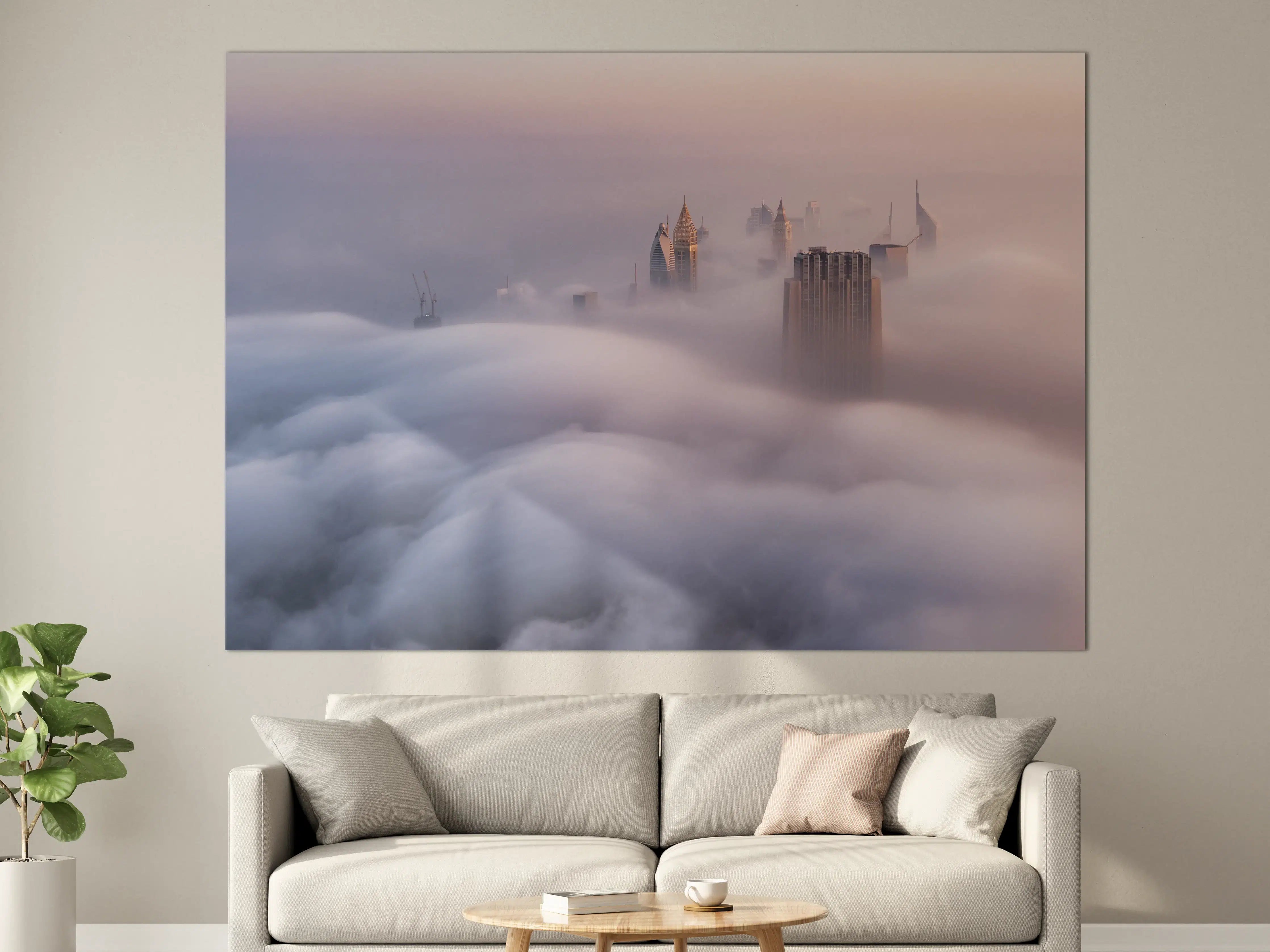 Große Wandbilder - Stadt im Nebel bei Sonnenaufgang