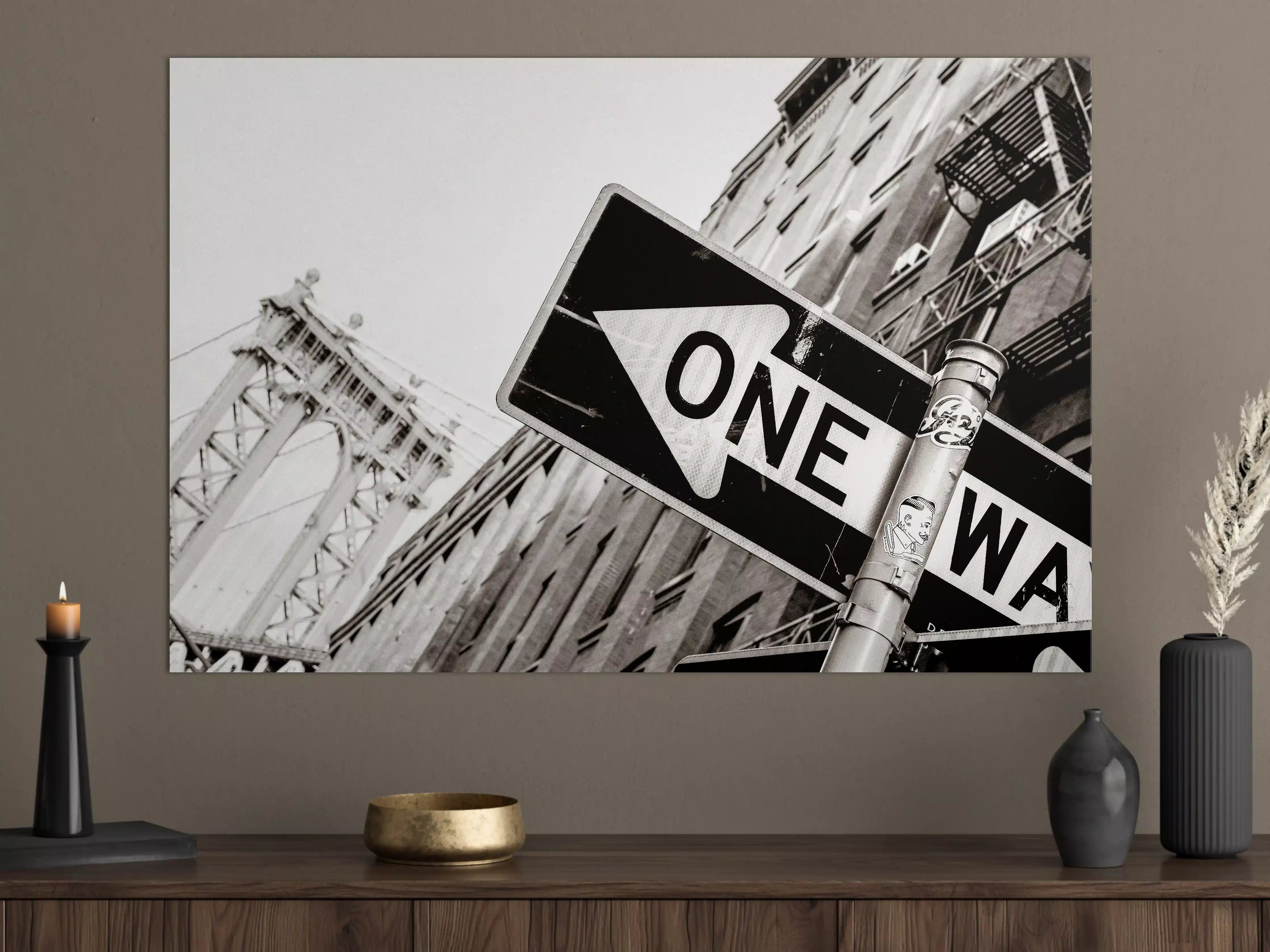 Große Wandbilder - Stadtansicht mit One-Way-Straßenschild