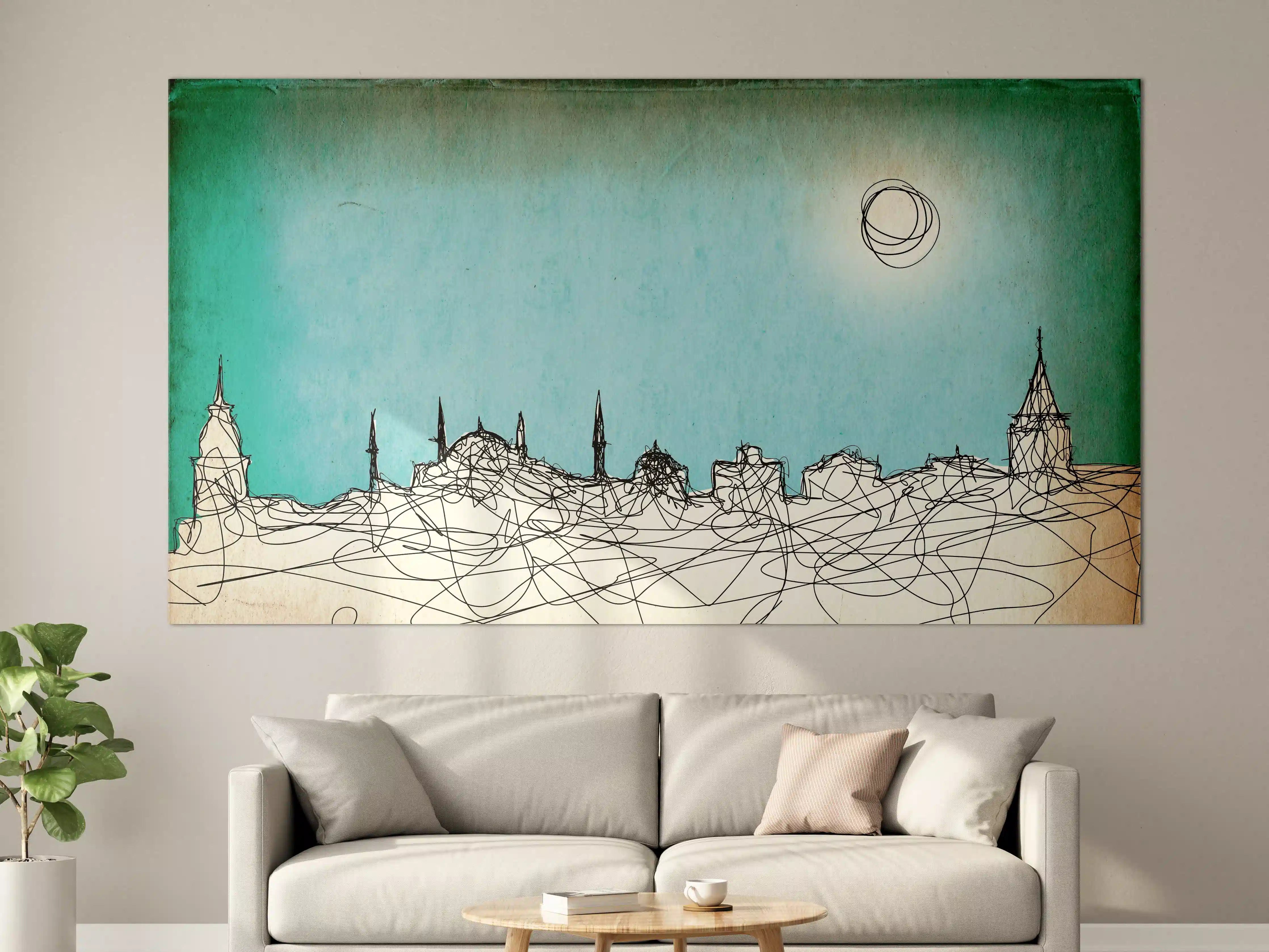 Große Wandbilder - Stadtlandschaft mit Sonnenuntergang Szene