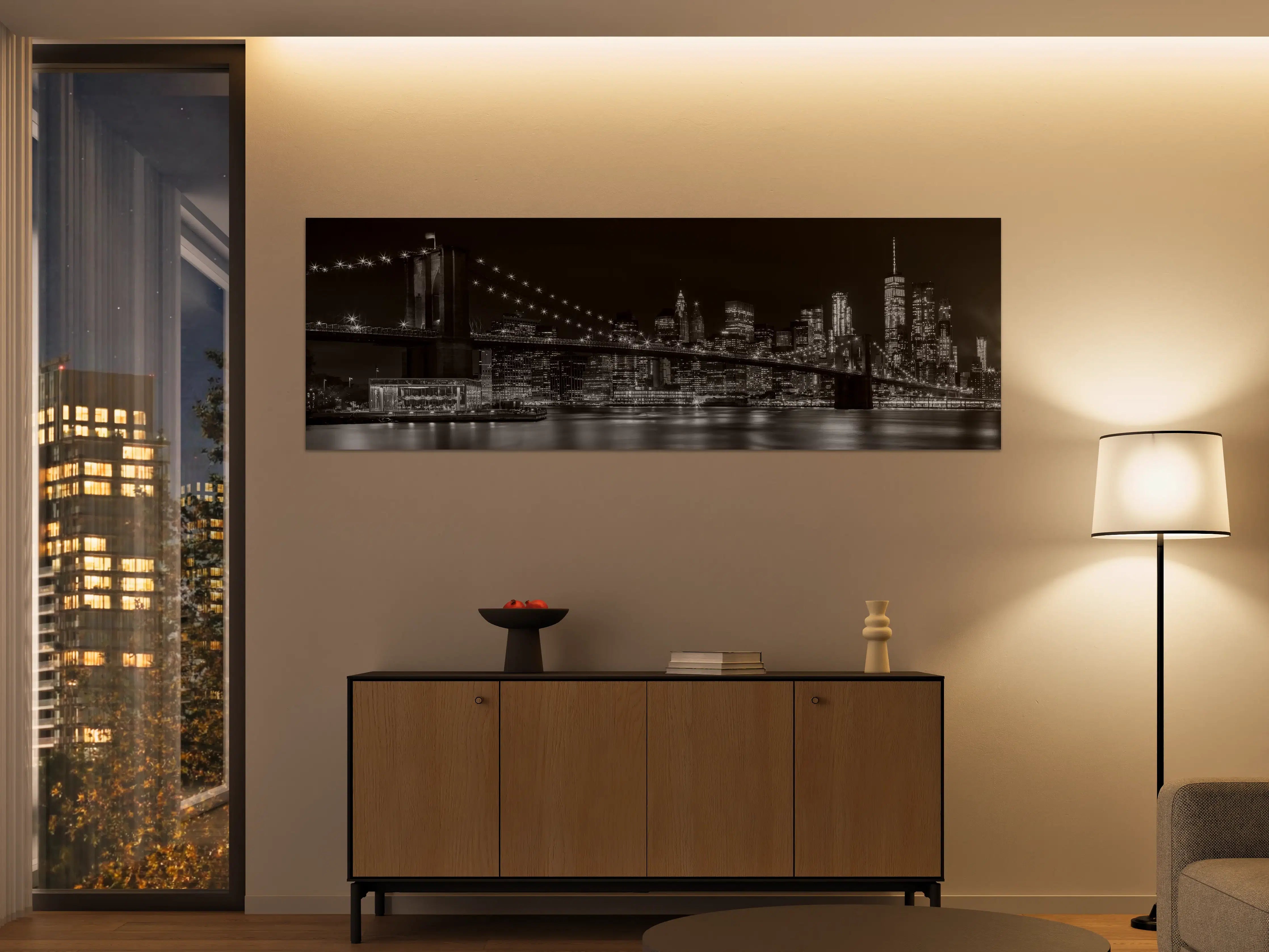 Große Wandbilder - Städtische Skyline bei Nacht in Schwarz-Weiß