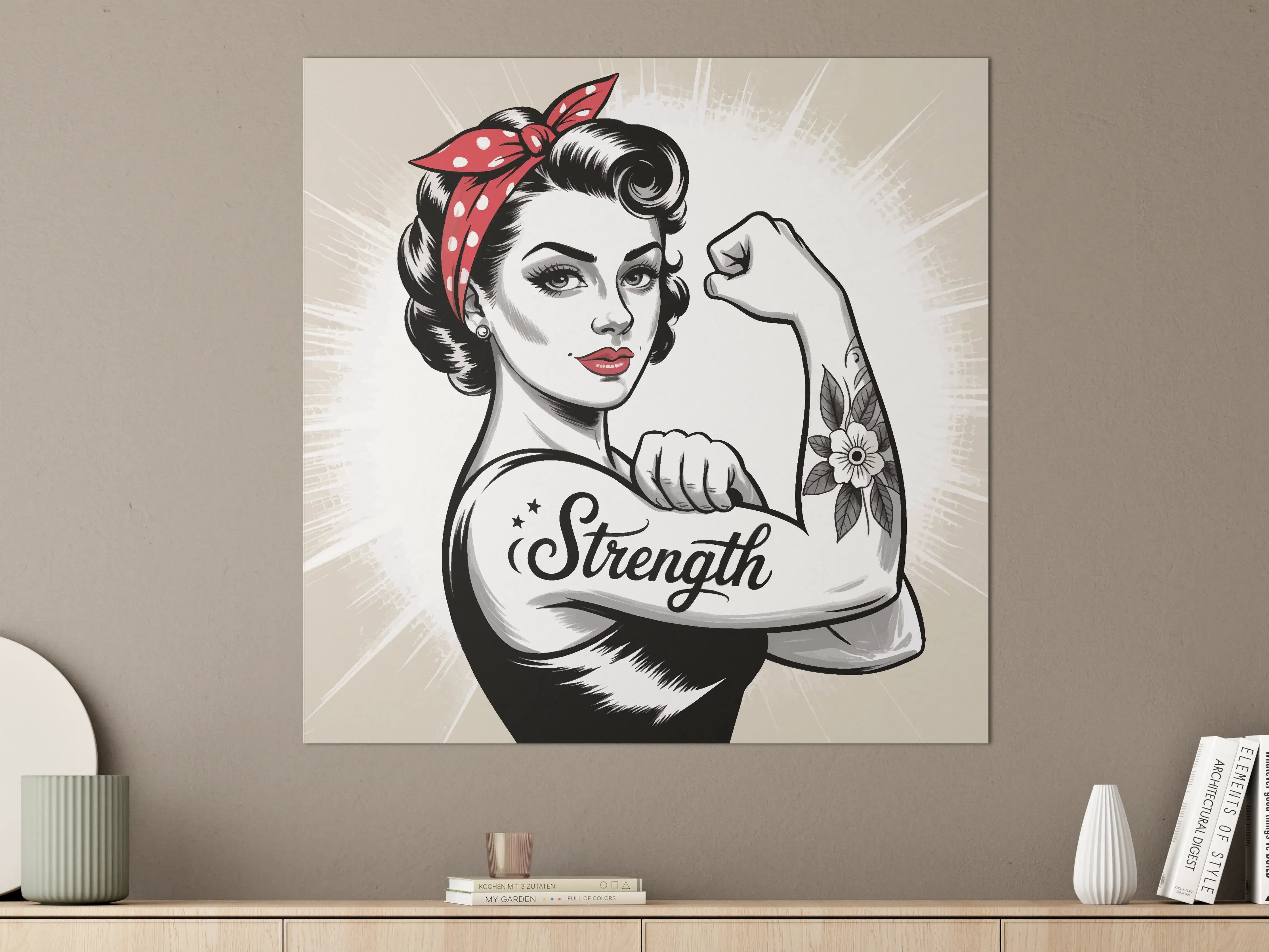 Große Wandbilder - Starke Frauenpower mit Blumen-Tattoo