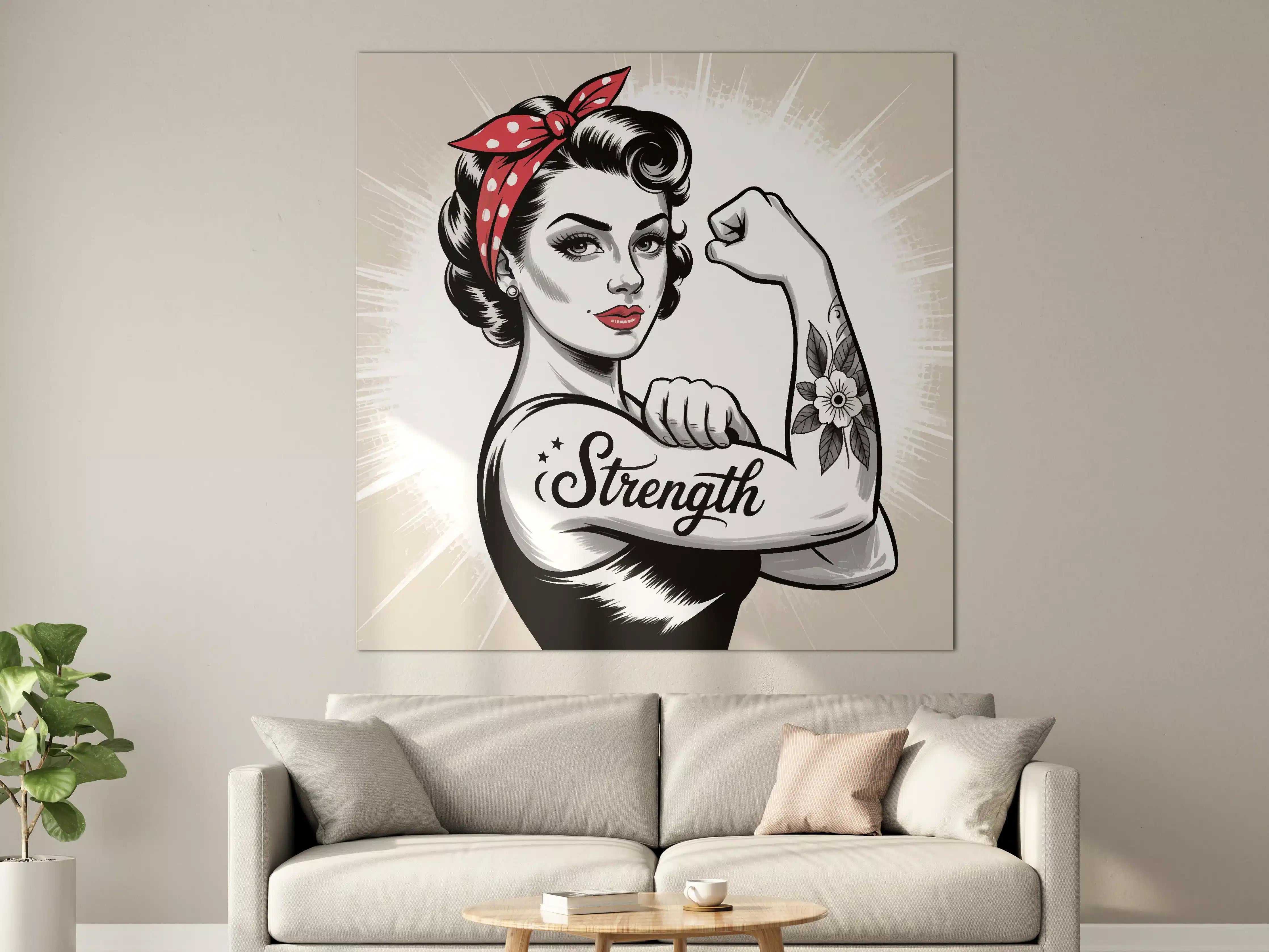 Große Wandbilder - Starke Frauenpower mit Blumen-Tattoo