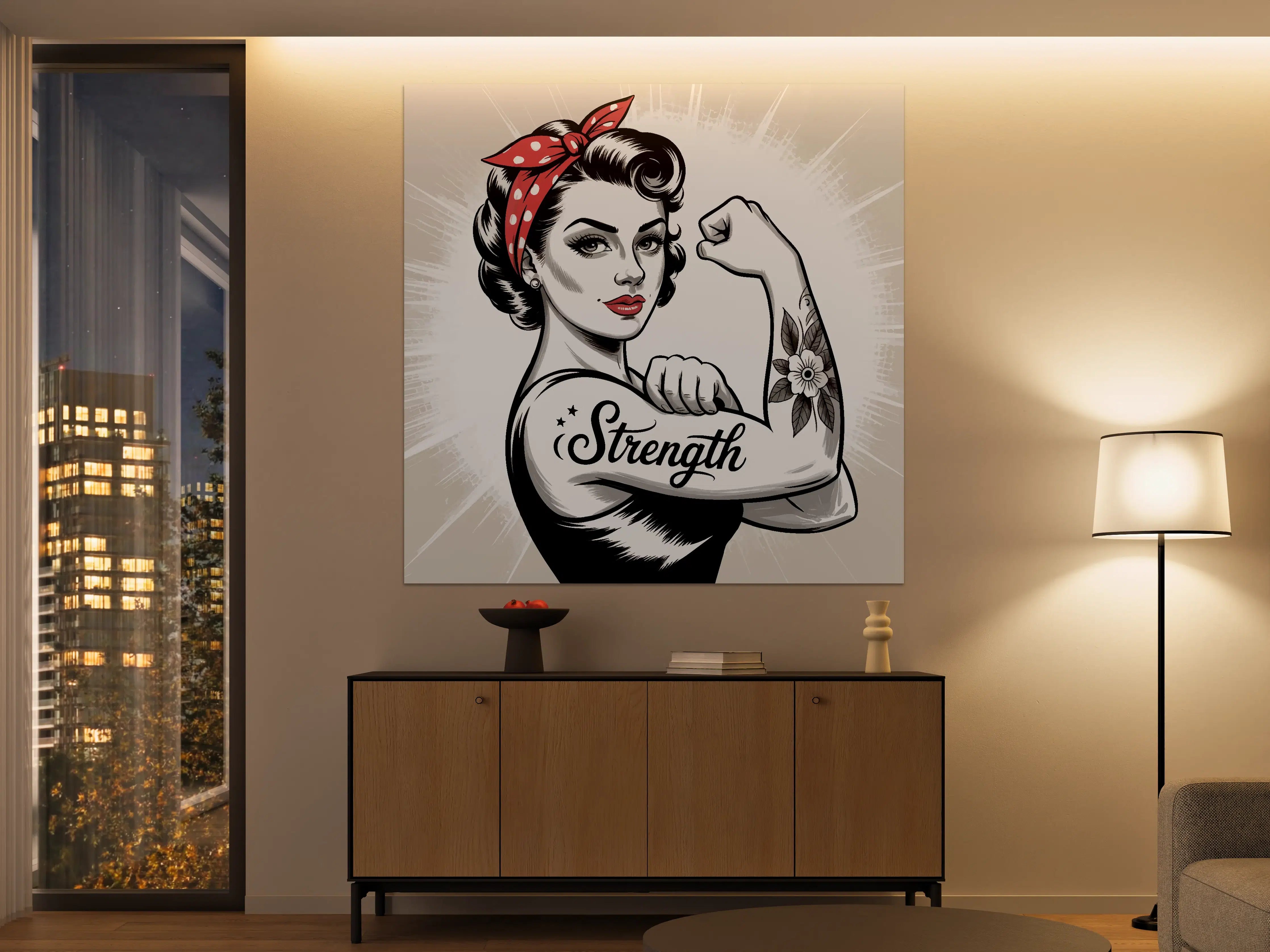 Große Wandbilder - Starke Frauenpower mit Blumen-Tattoo